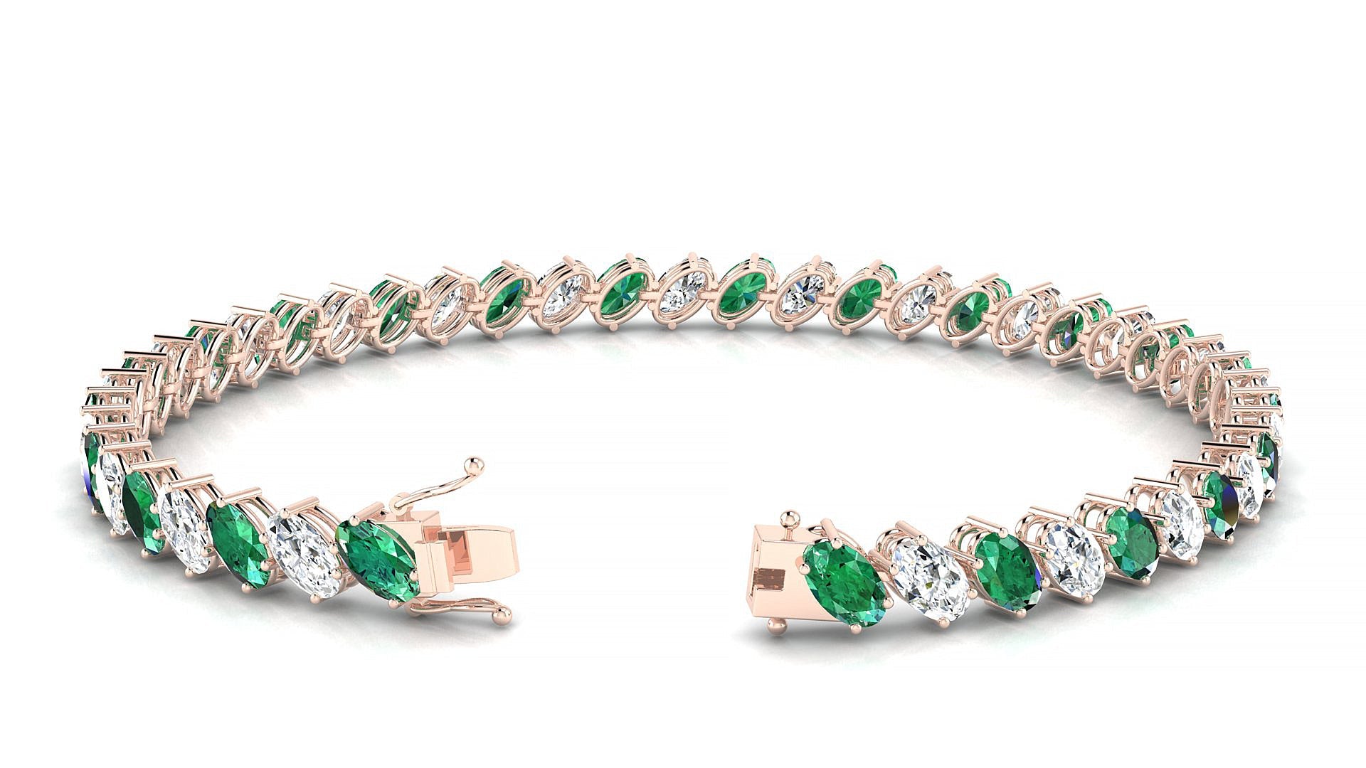 Nîmes 1-1 | 18k Rose Gold 5 x 3 mm Oval Natural Emerald & Diamond Tennis Bracelet