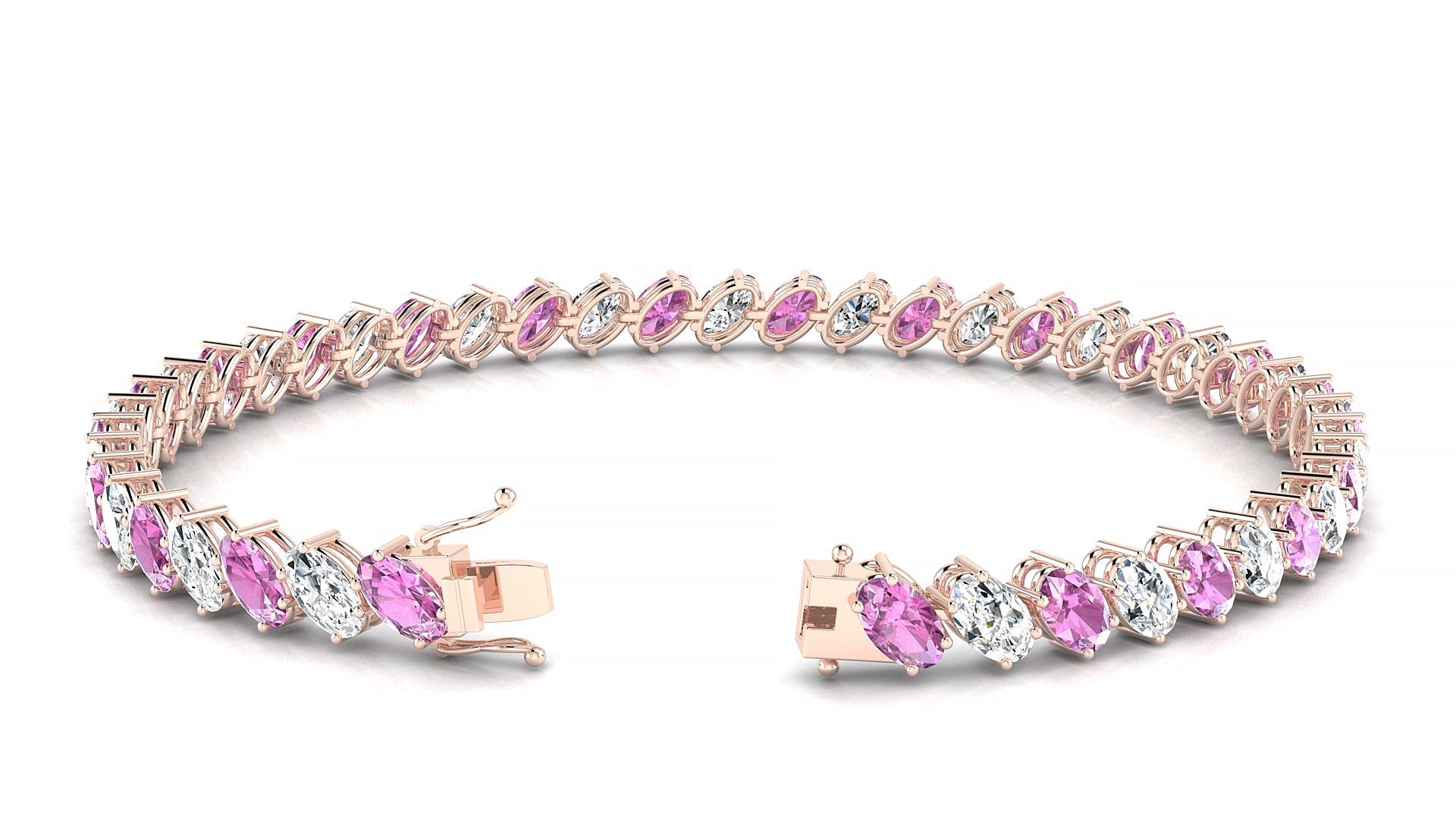 Nîmes 1-1 | 18k Rose Gold 5 x 3 mm Oval Natural Pink Sapphire & Diamond Tennis Bracelet