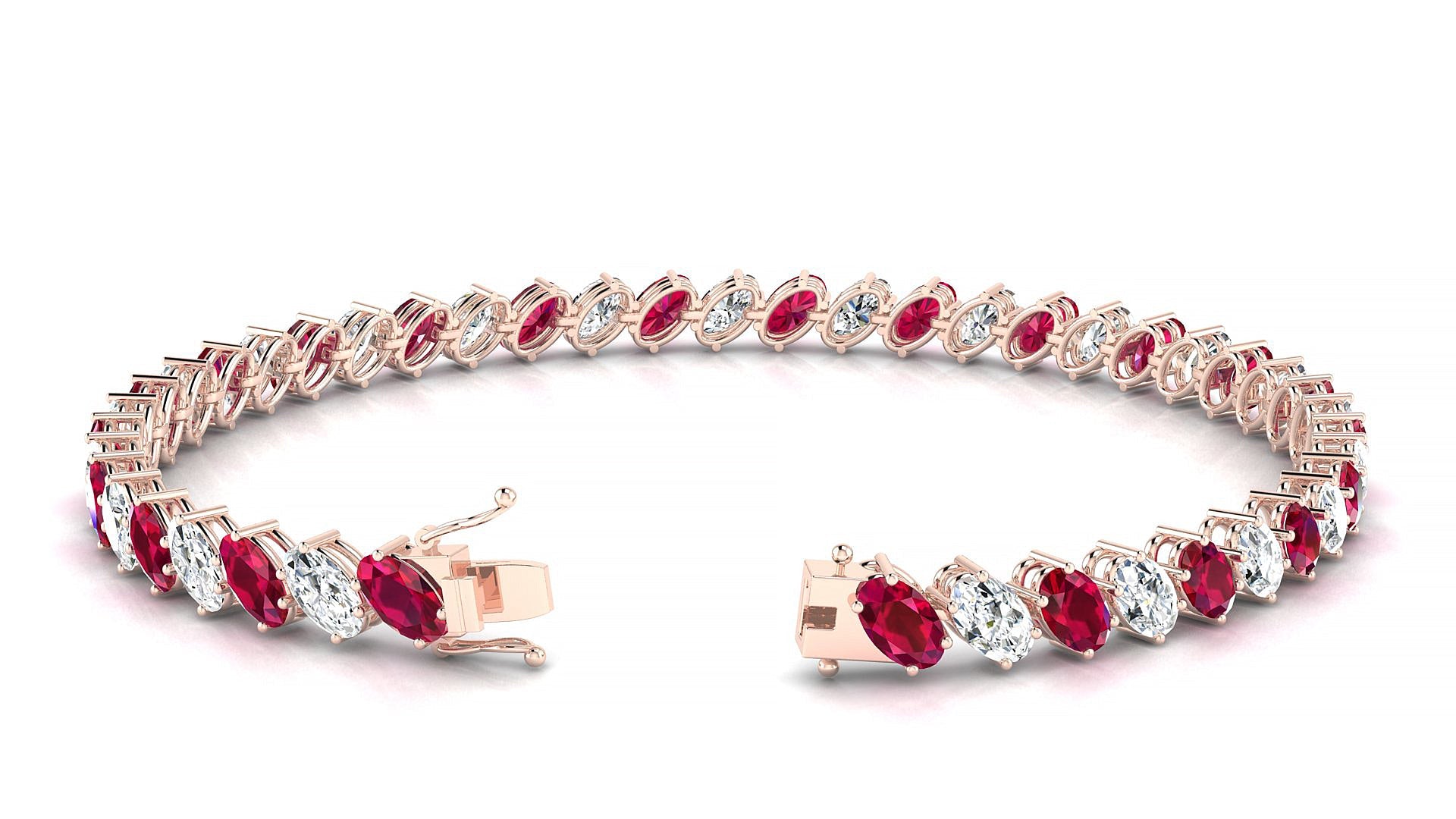 Nîmes 1-1 | 18k Rose Gold 5 x 3 mm Oval Natural Ruby & Diamond Tennis Bracelet
