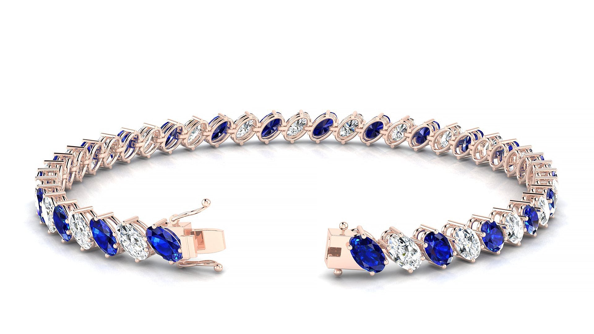Nîmes 1-1 | 18k Rose Gold 5 x 3 mm Oval Natural Sapphire & Diamond Tennis Bracelet