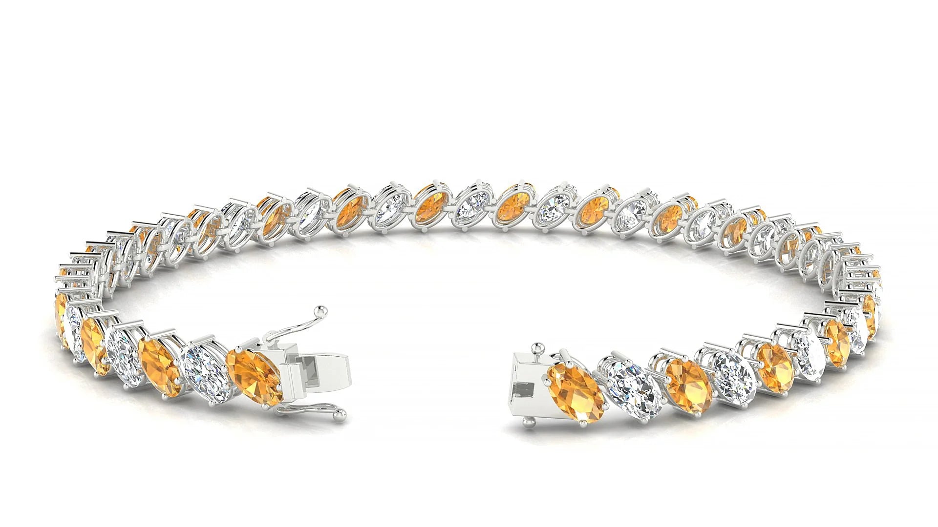 Nîmes 1-1 | 18k White Gold 5 x 3 mm Oval Natural Citrine & Diamond Tennis Bracelet