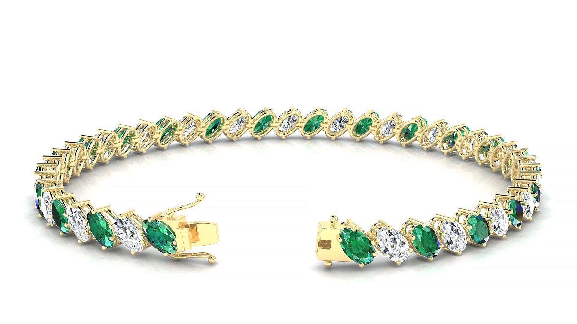 Nîmes 1-1 | 18k Yellow Gold 5 x 3 mm Oval Natural Emerald & Diamond Tennis Bracelet