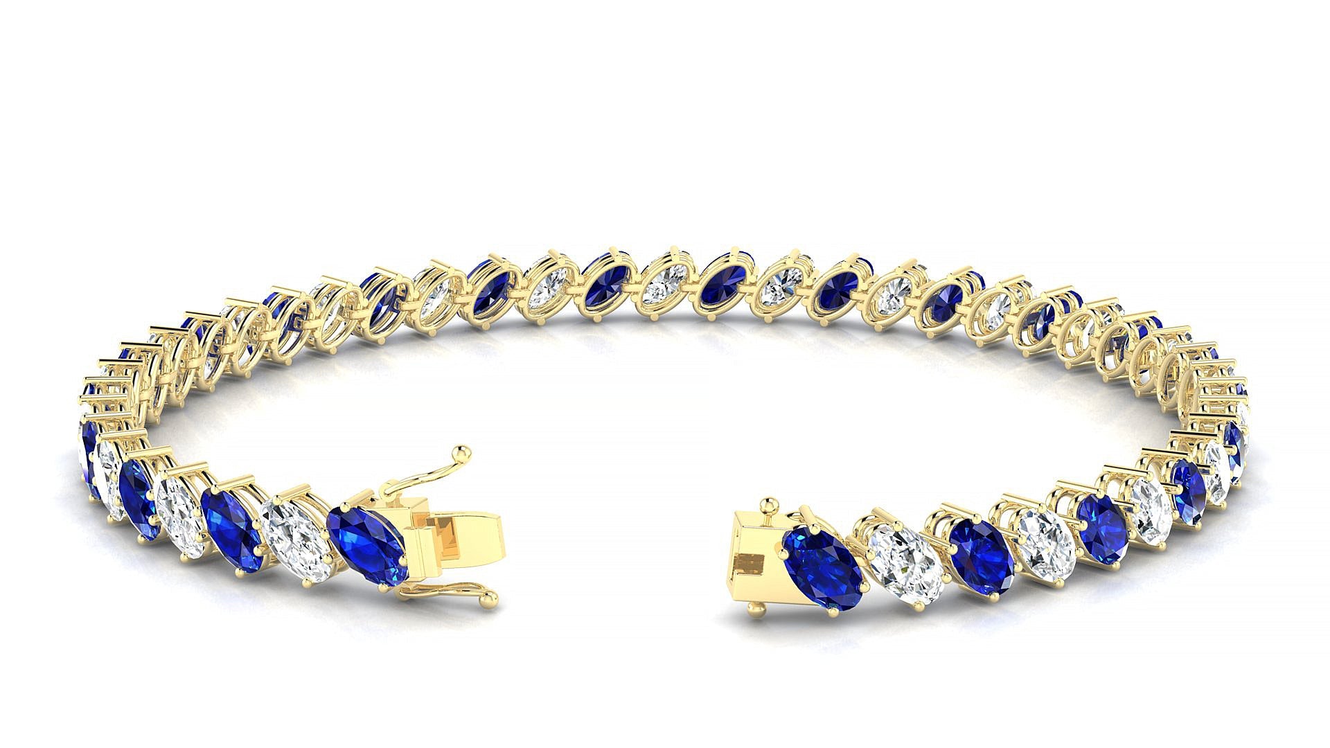 Nîmes 1-1 | 18k Yellow Gold 5 x 3 mm Oval Natural Sapphire & Diamond Tennis Bracelet