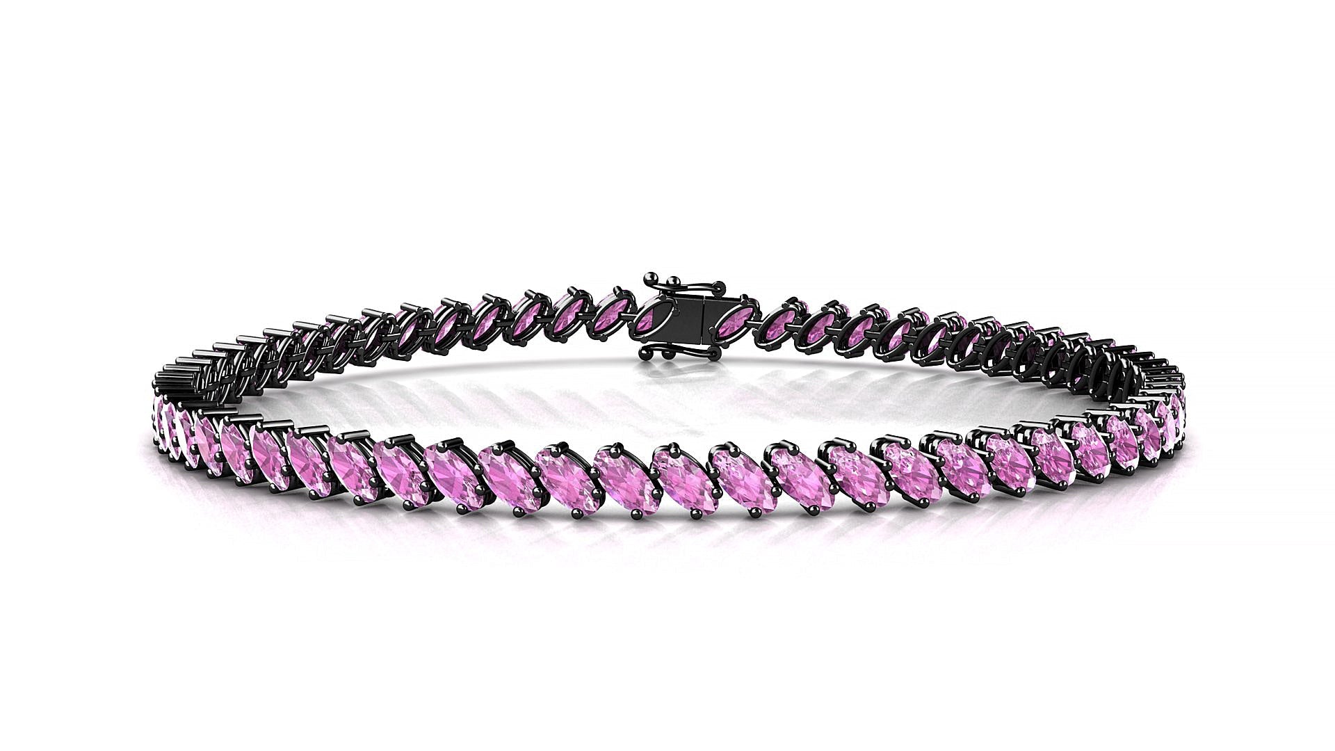 Nîmes | 18k Black Gold 4 x 2 mm Oval Natural Pink Sapphire Tennis Bracelet