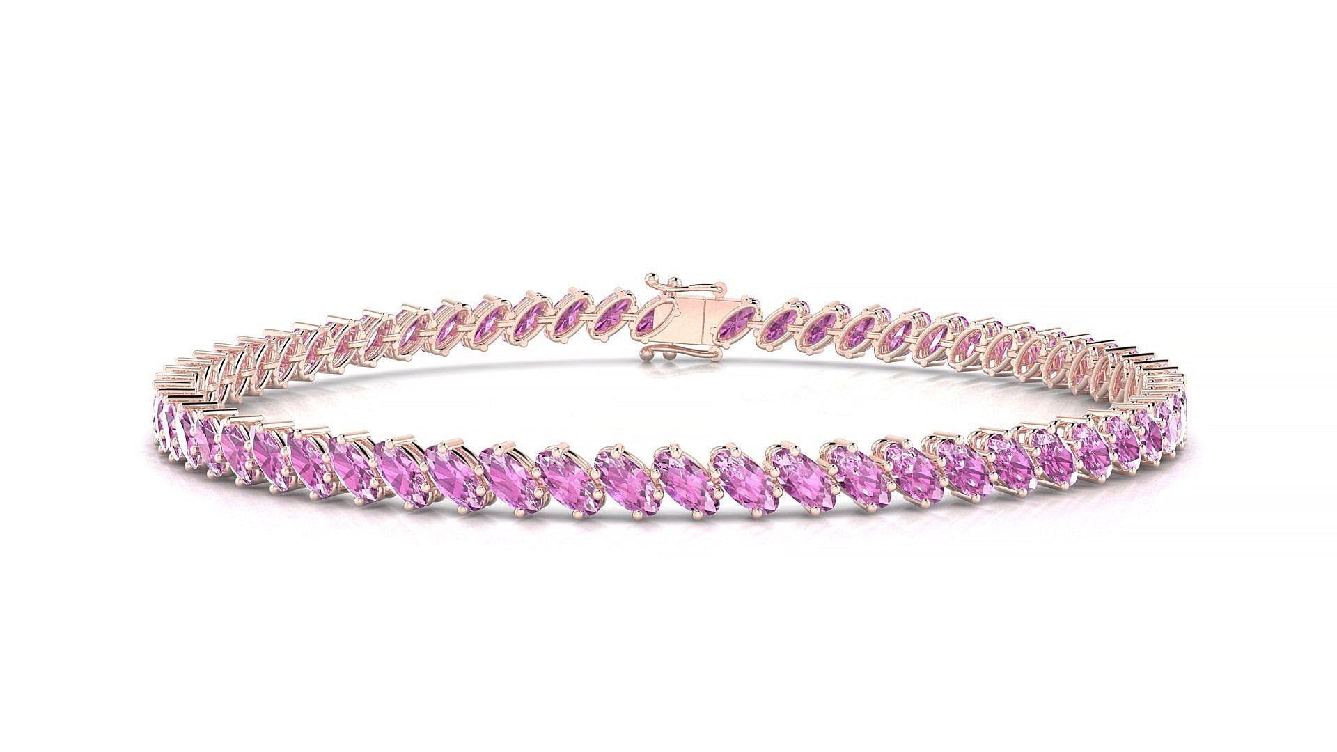 Nîmes | 18k Rose Gold 4 x 2 mm Oval Natural Pink Sapphire Tennis Bracelet