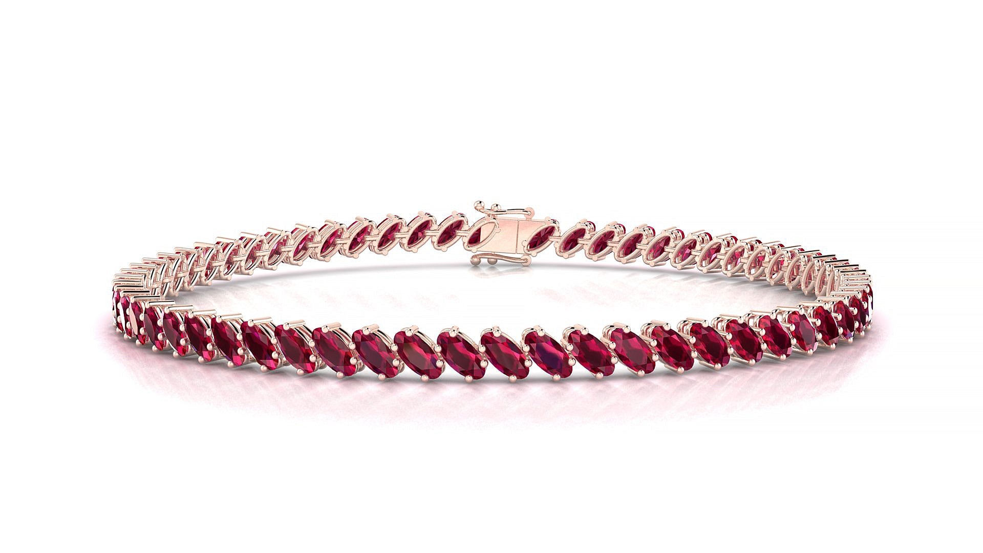 Nîmes | 18k Rose Gold 4 x 2 mm Oval Natural Ruby Tennis Bracelet
