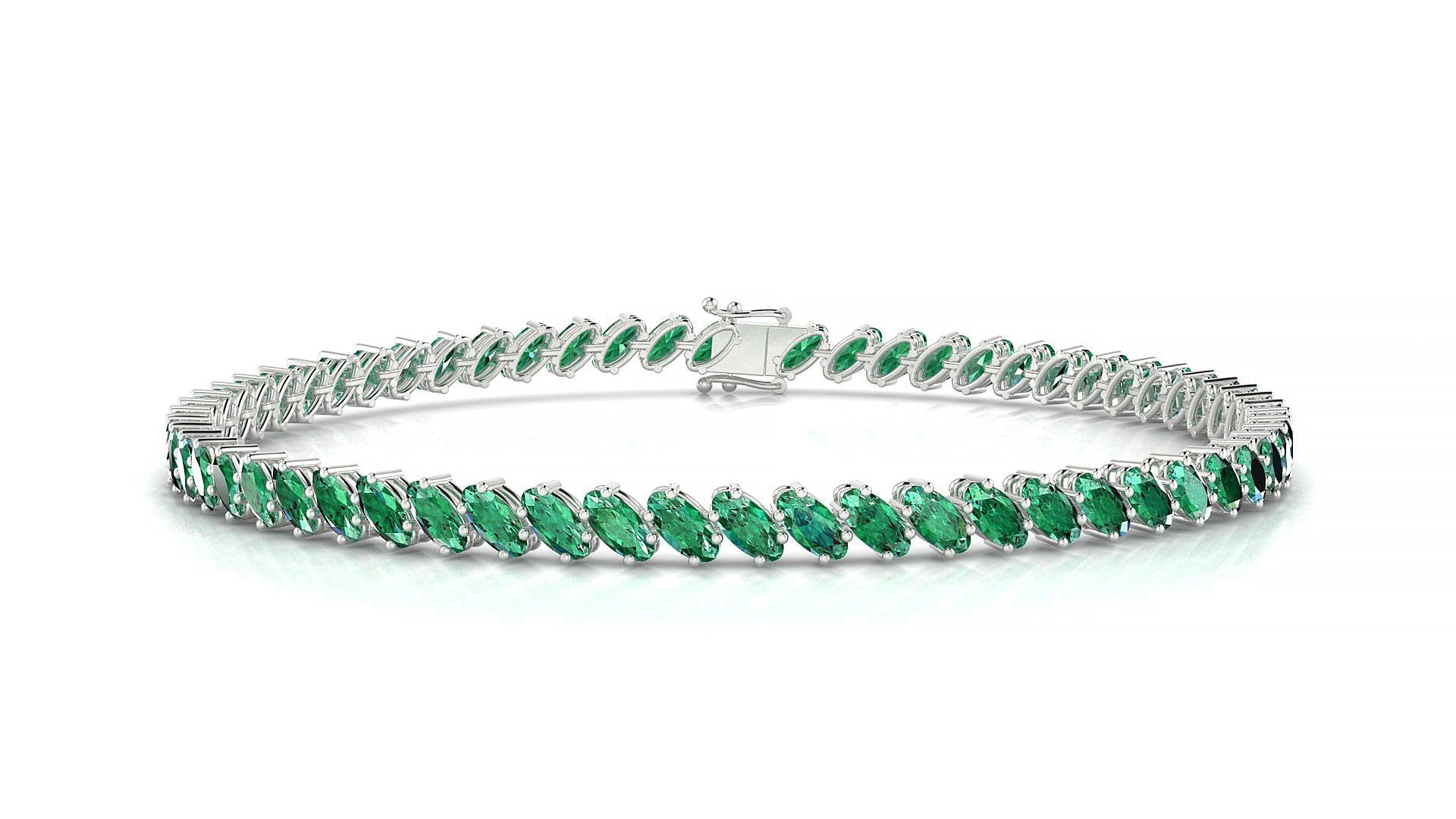 Nîmes | 18k White Gold 4 x 2 mm Oval Natural Emerald Tennis Bracelet