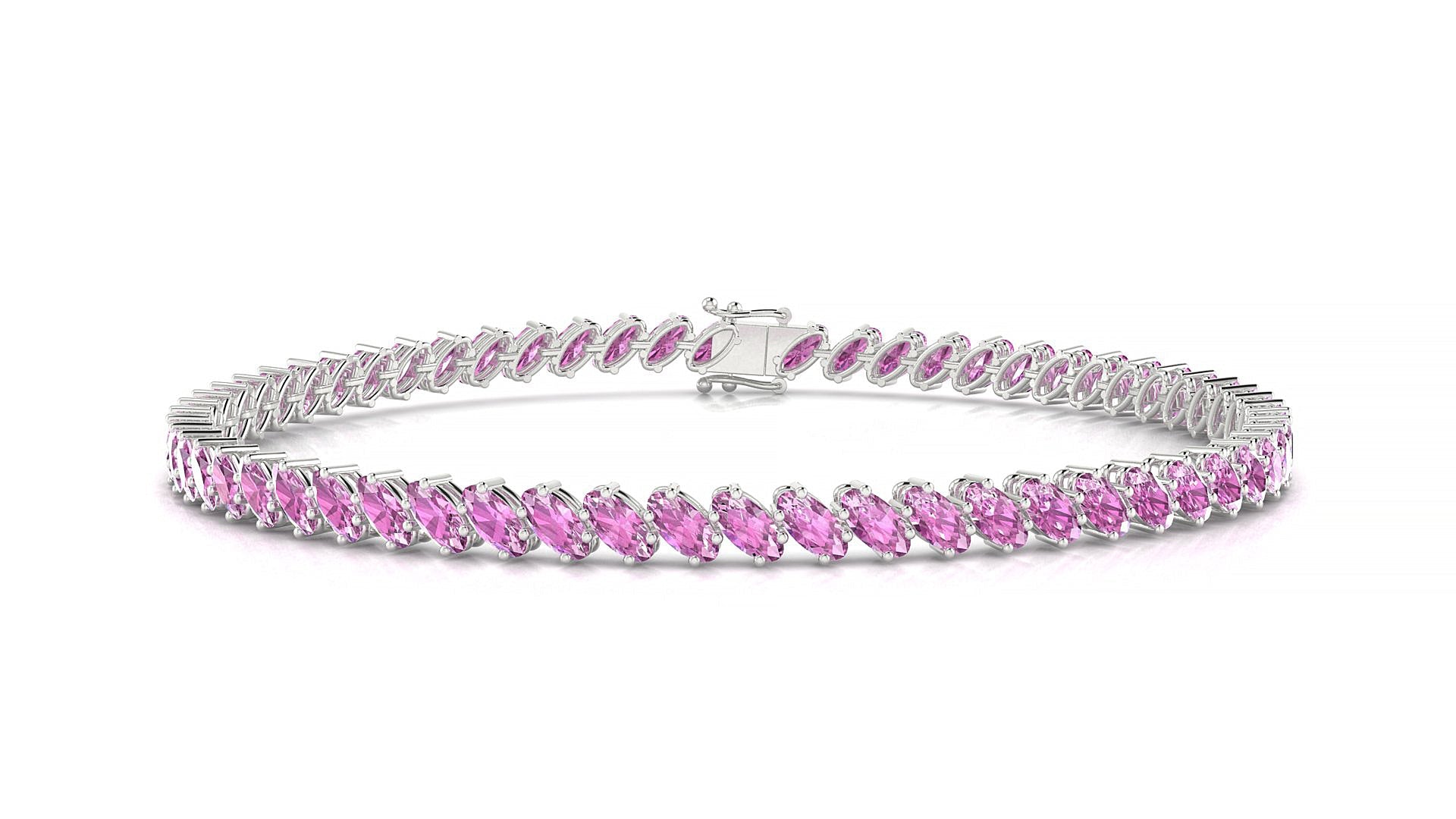 Nîmes | 18k White Gold 4 x 2 mm Oval Natural Pink Sapphire Tennis Bracelet