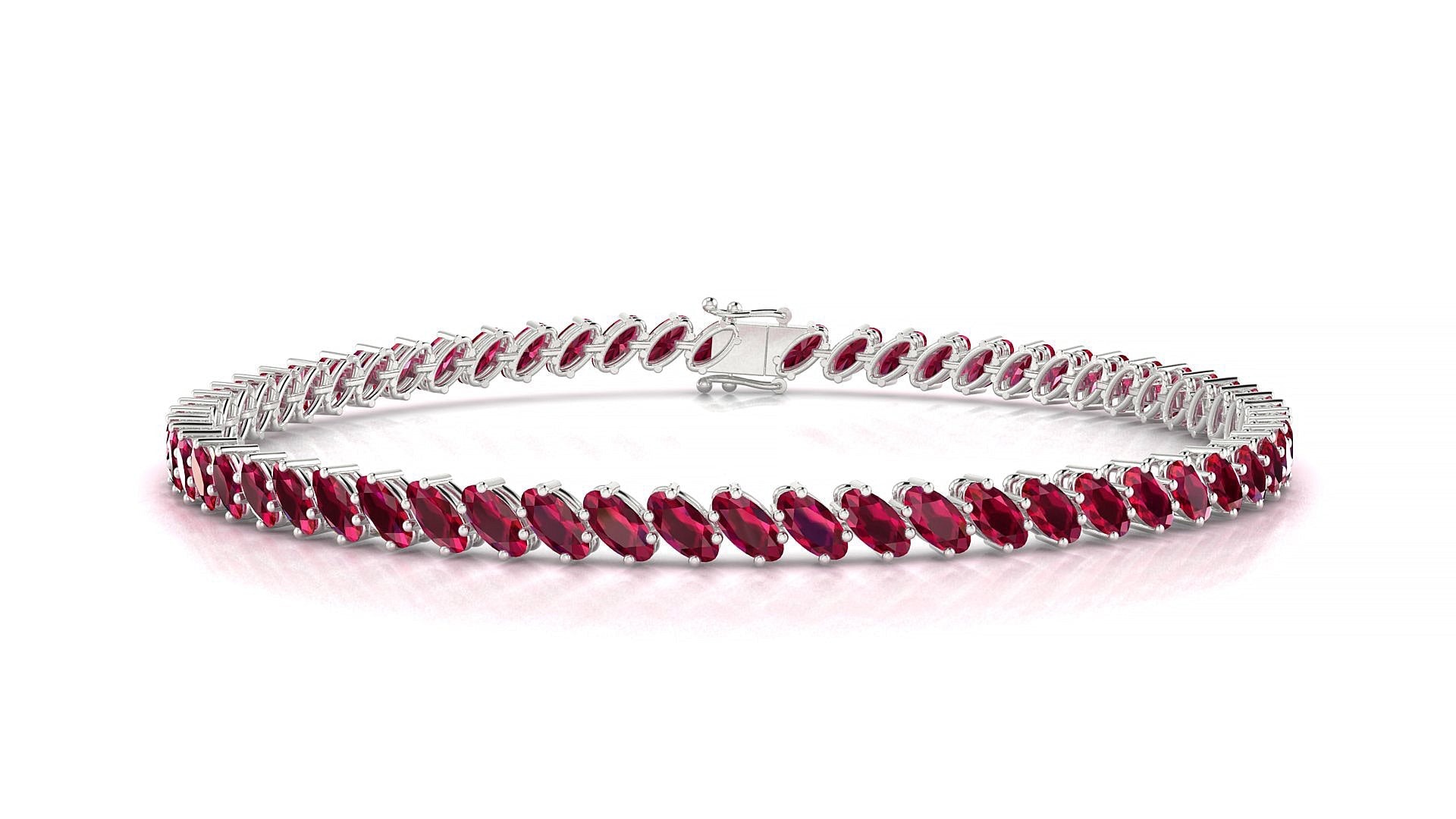 Nîmes | 18k White Gold 4 x 2 mm Oval Natural Ruby Tennis Bracelet