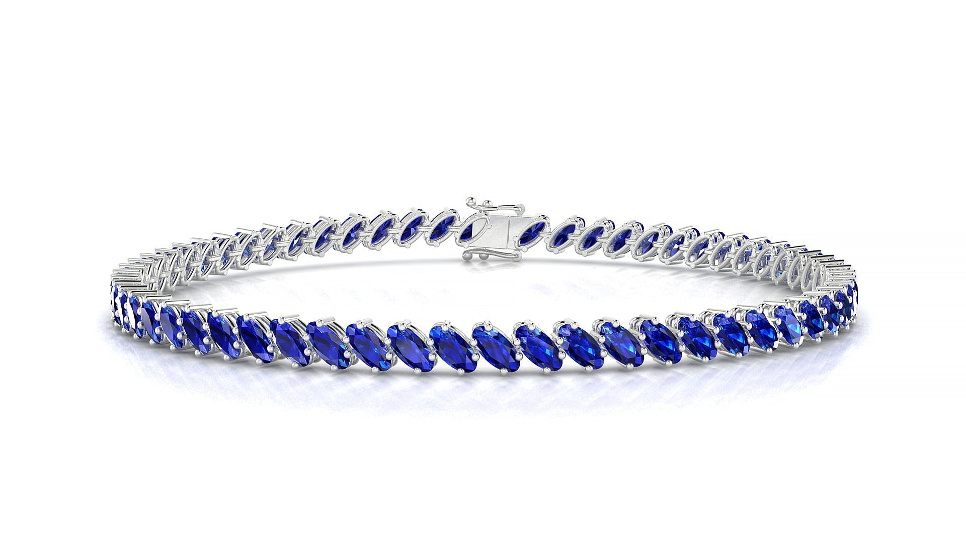 Nîmes | 18k White Gold 4 x 2 mm Oval Natural Sapphire Tennis Bracelet