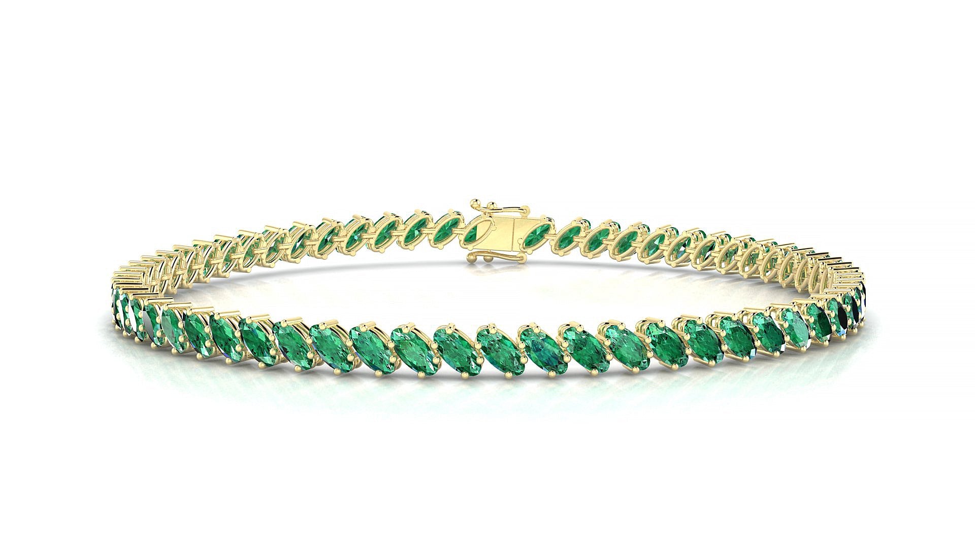 Nîmes | 18k Yellow Gold 4 x 2 mm Oval Natural Emerald Tennis Bracelet
