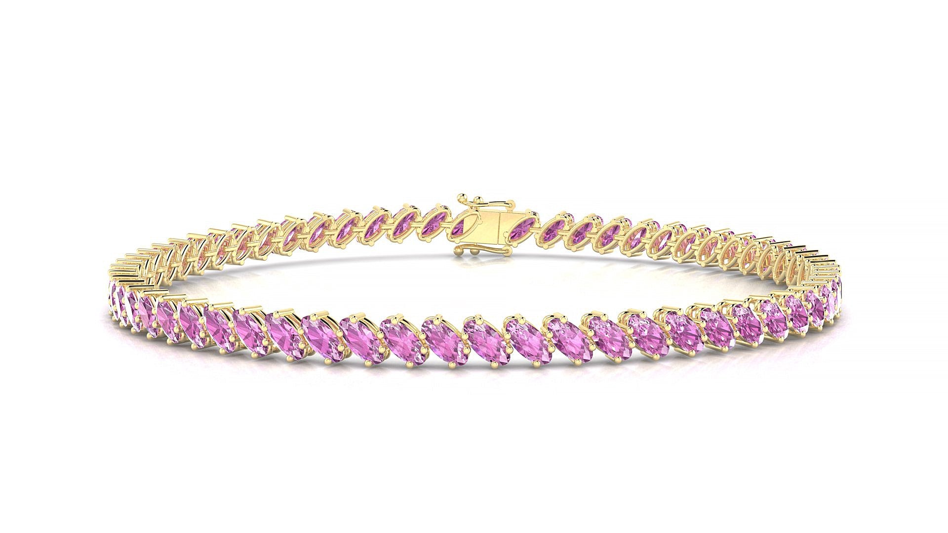 Nîmes | 18k Yellow Gold 4 x 2 mm Oval Natural Pink Sapphire Tennis Bracelet