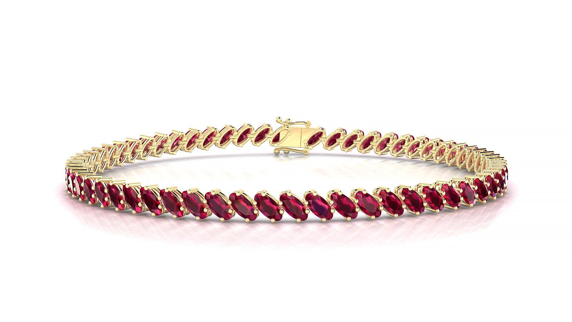 Nîmes | 18k Yellow Gold 4 x 2 mm Oval Natural Ruby Tennis Bracelet
