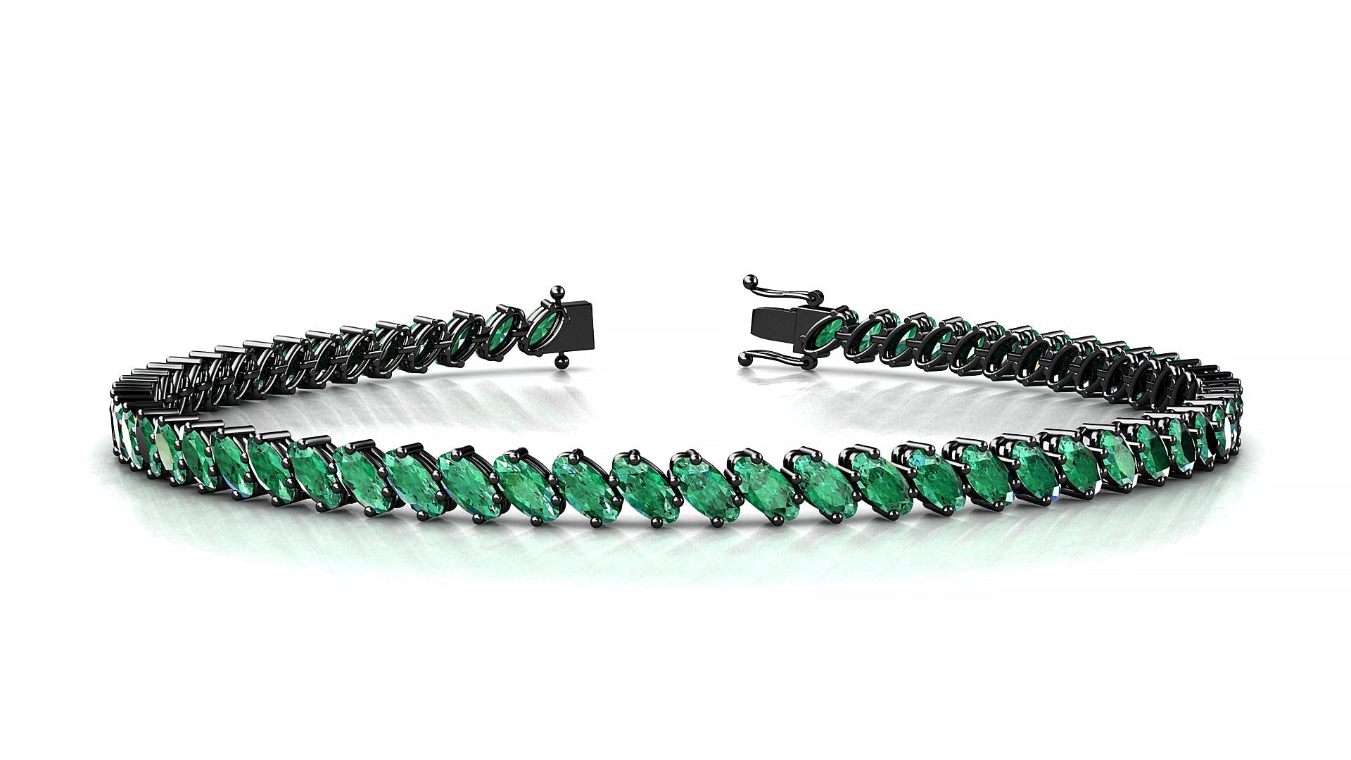 Nîmes | 18k Black Gold 4 x 2 mm Oval Natural Emerald Tennis Bracelet