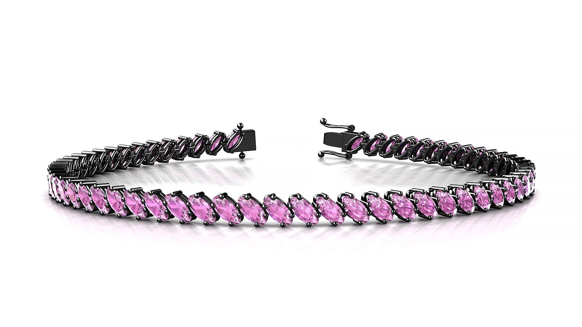 Nîmes | 18k Black Gold 4 x 2 mm Oval Natural Pink Sapphire Tennis Bracelet