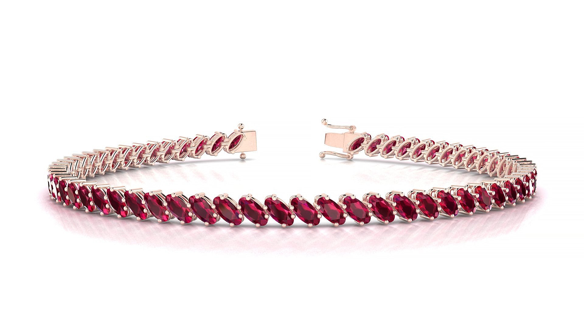 Nîmes | 18k Rose Gold 4 x 2 mm Oval Natural Ruby Tennis Bracelet