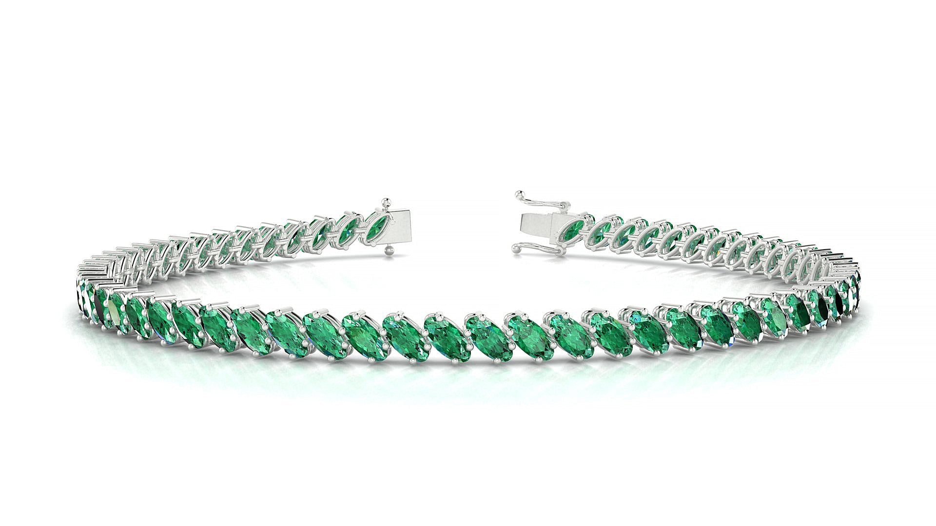 Nîmes | 18k White Gold 4 x 2 mm Oval Natural Emerald Tennis Bracelet