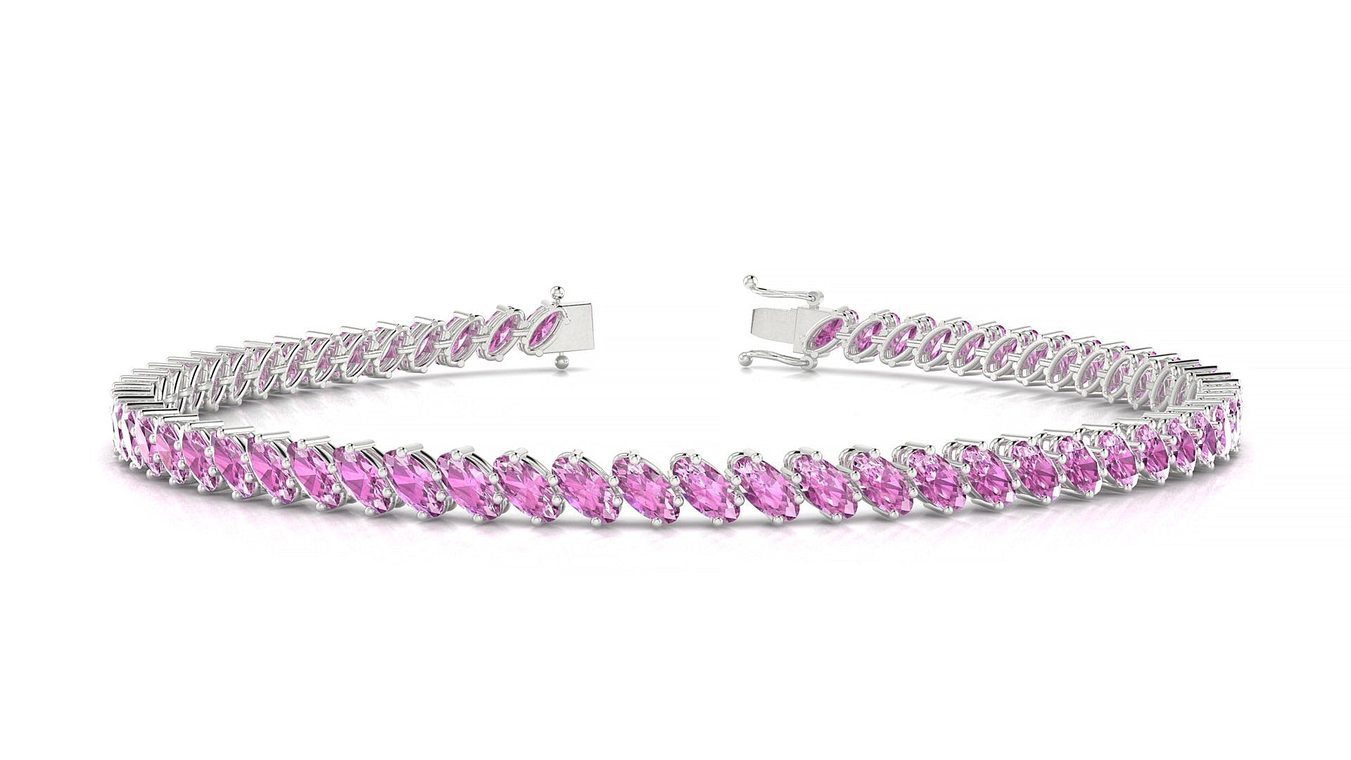 Nîmes | 18k White Gold 4 x 2 mm Oval Natural Pink Sapphire Tennis Bracelet