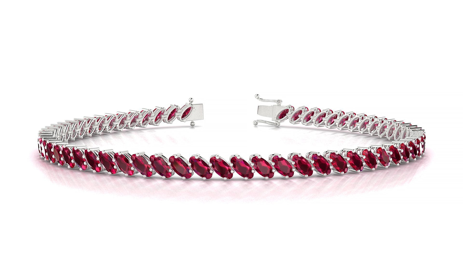 Nîmes | 18k White Gold 4 x 2 mm Oval Natural Ruby Tennis Bracelet