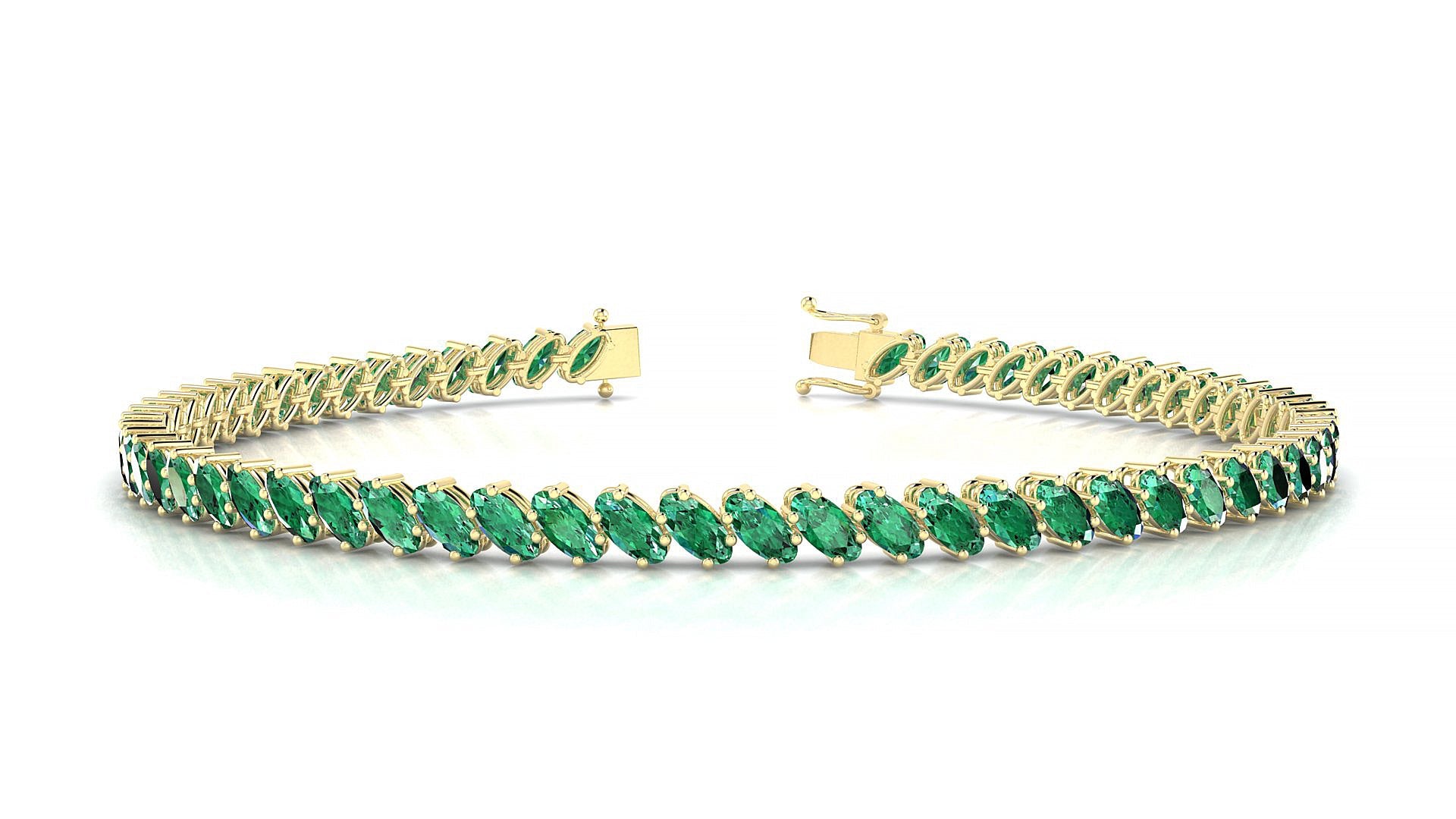 Nîmes | 18k Yellow Gold 4 x 2 mm Oval Natural Emerald Tennis Bracelet