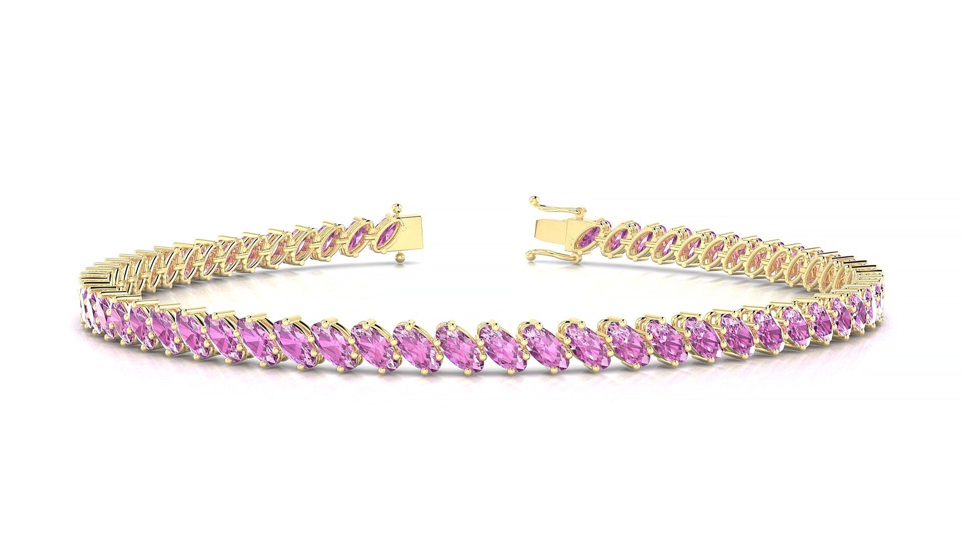 Nîmes | 18k Yellow Gold 4 x 2 mm Oval Natural Pink Sapphire Tennis Bracelet