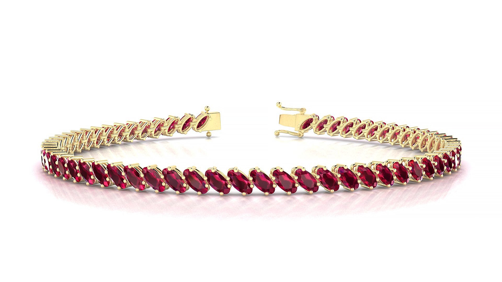 Nîmes | 18k Yellow Gold 4 x 2 mm Oval Natural Ruby Tennis Bracelet