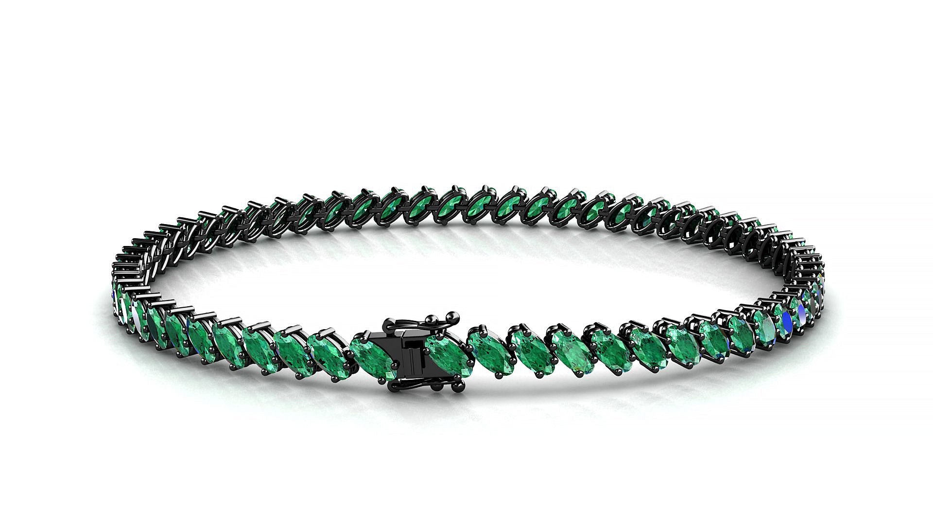 Nîmes | 18k Black Gold 4 x 2 mm Oval Natural Emerald Tennis Bracelet