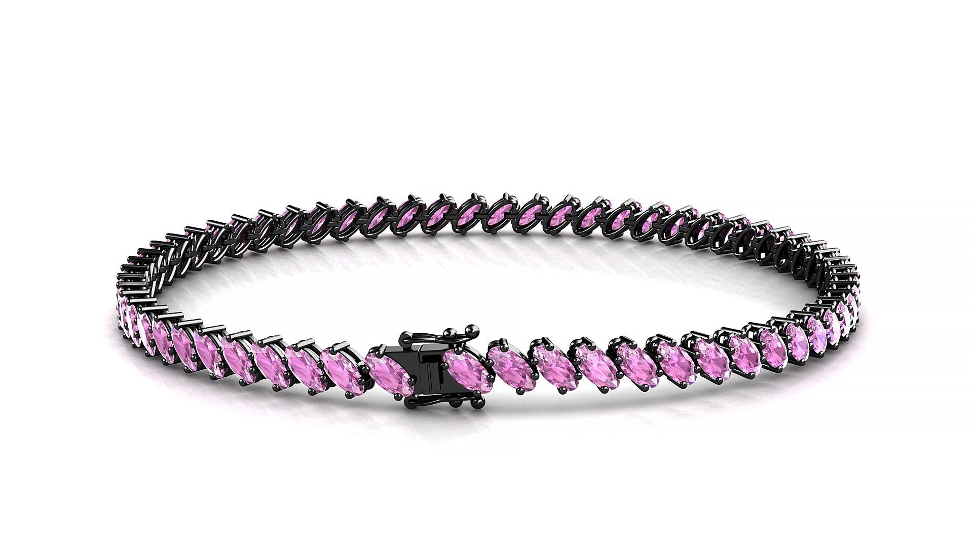 Nîmes | 18k Black Gold 4 x 2 mm Oval Natural Pink Sapphire Tennis Bracelet
