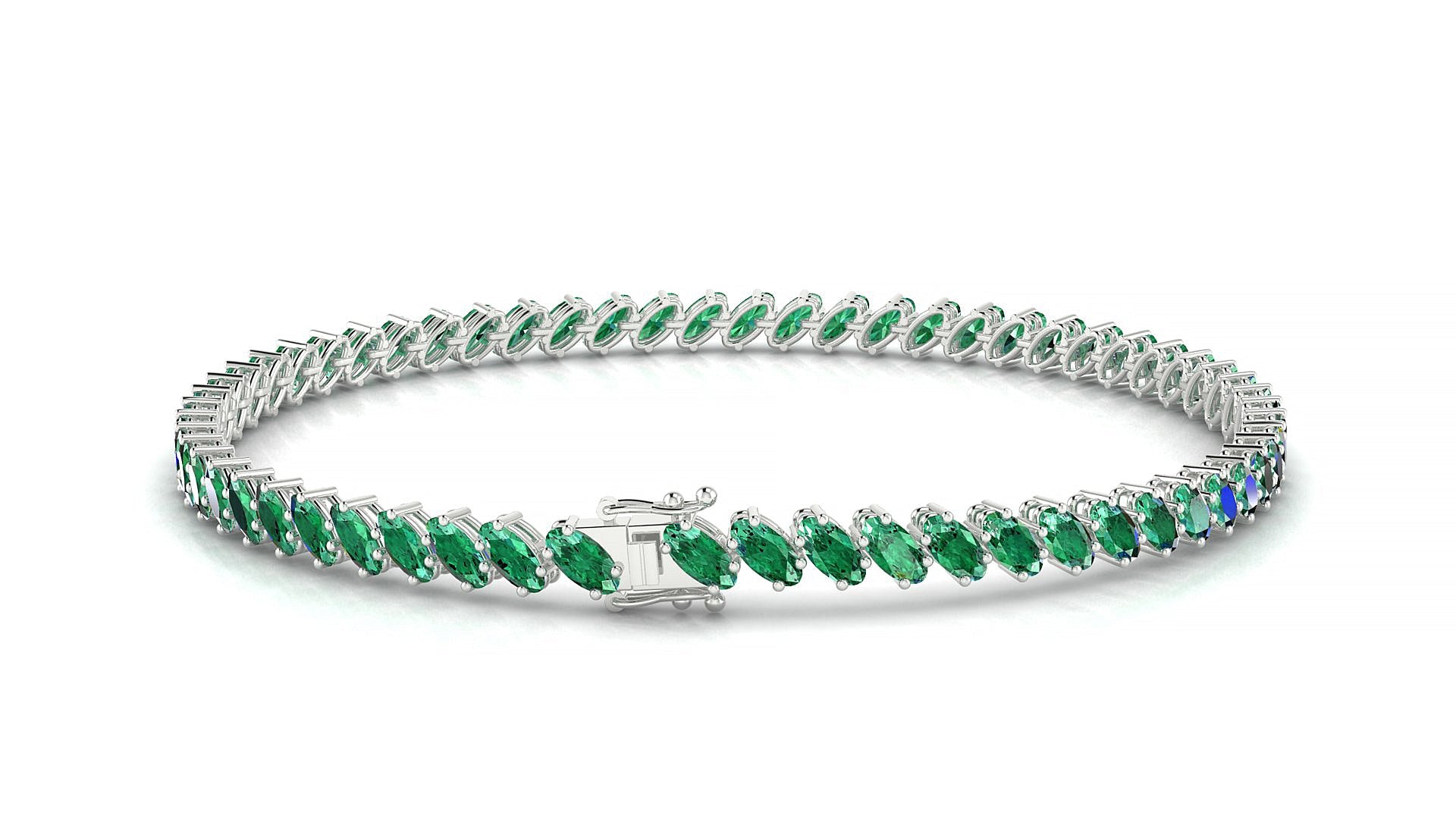 Nîmes | 18k White Gold 4 x 2 mm Oval Natural Emerald Tennis Bracelet