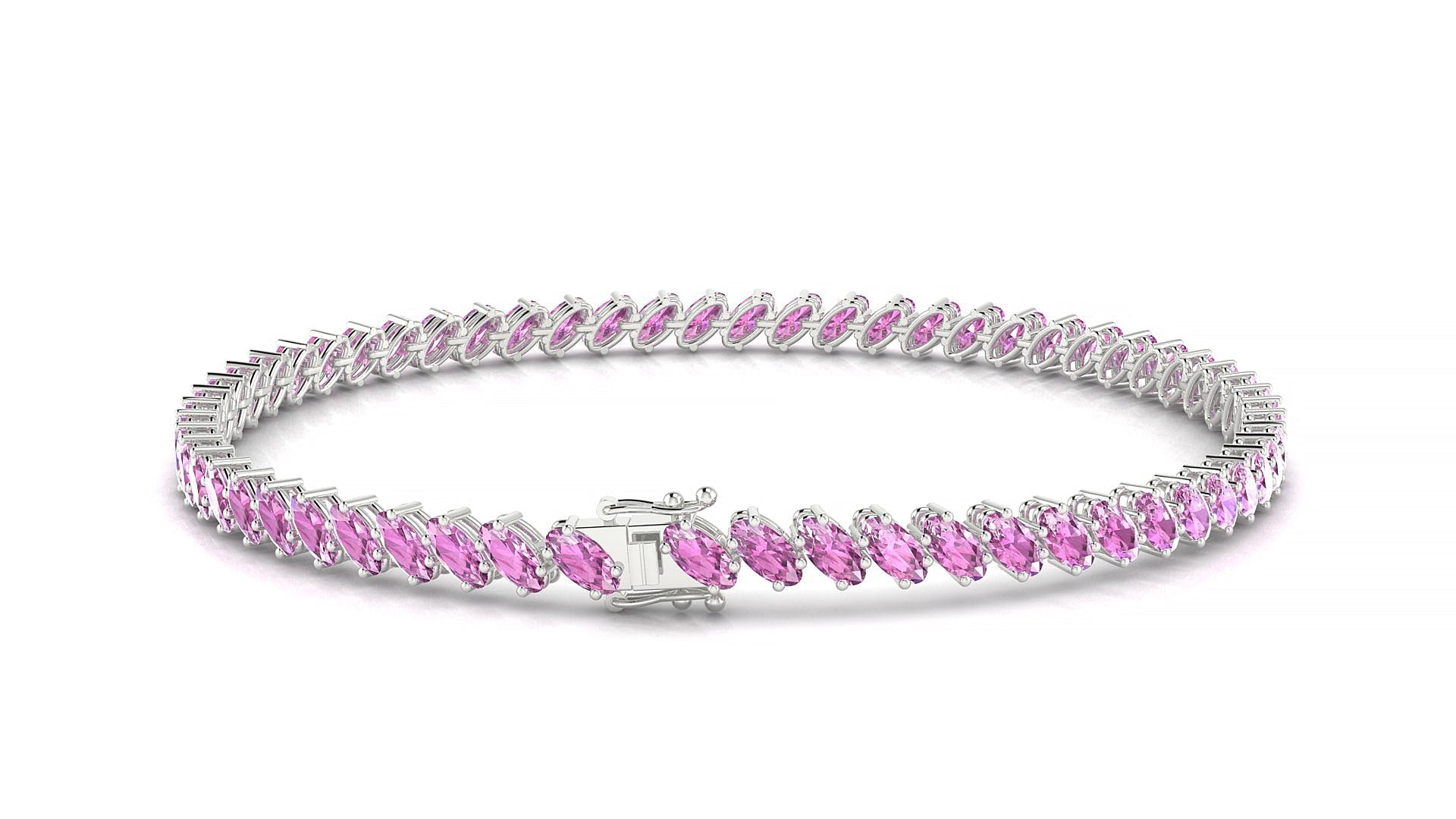 Nîmes | 18k White Gold 4 x 2 mm Oval Natural Pink Sapphire Tennis Bracelet