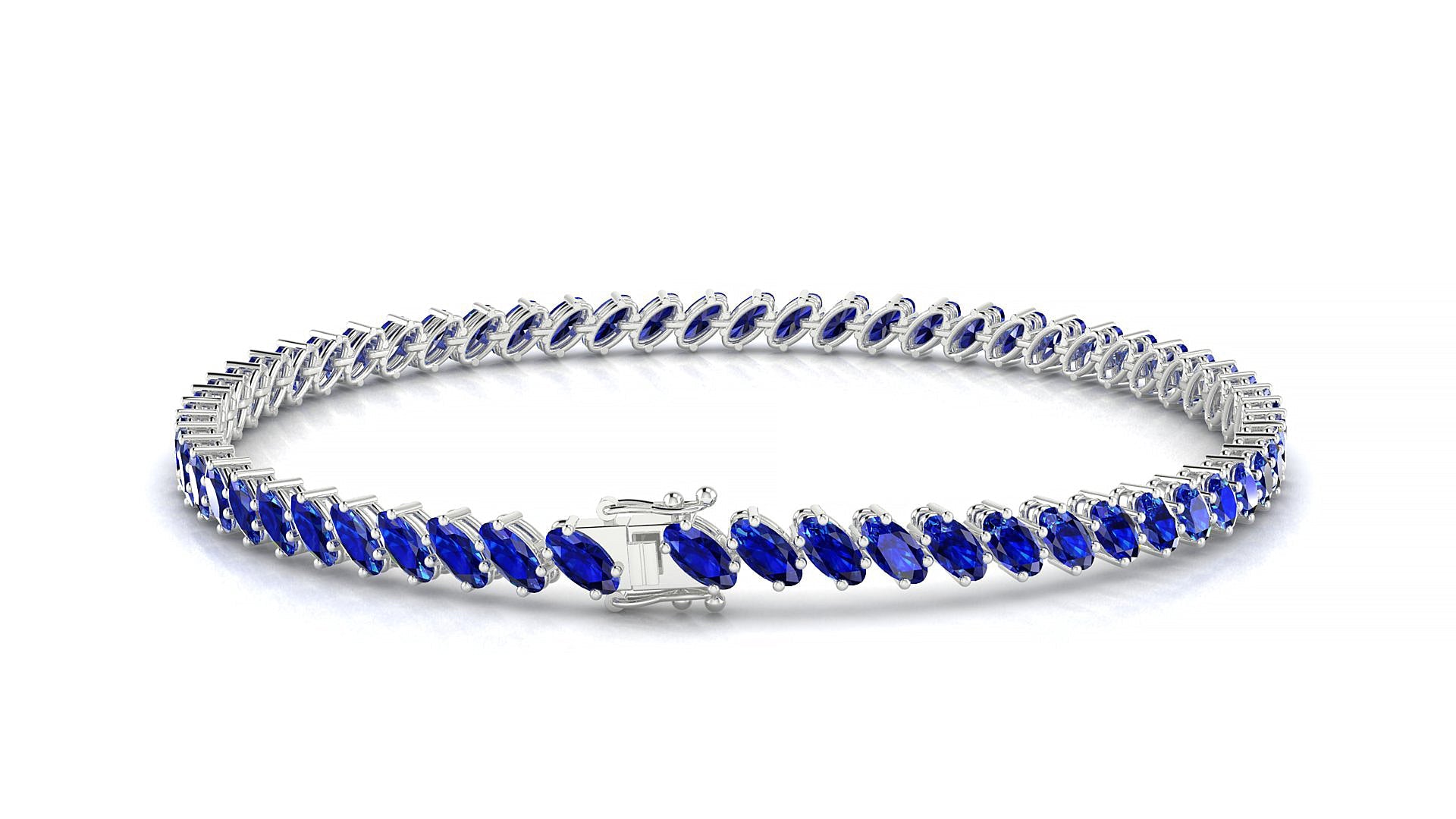 Nîmes | 18k White Gold 4 x 2 mm Oval Natural Sapphire Tennis Bracelet