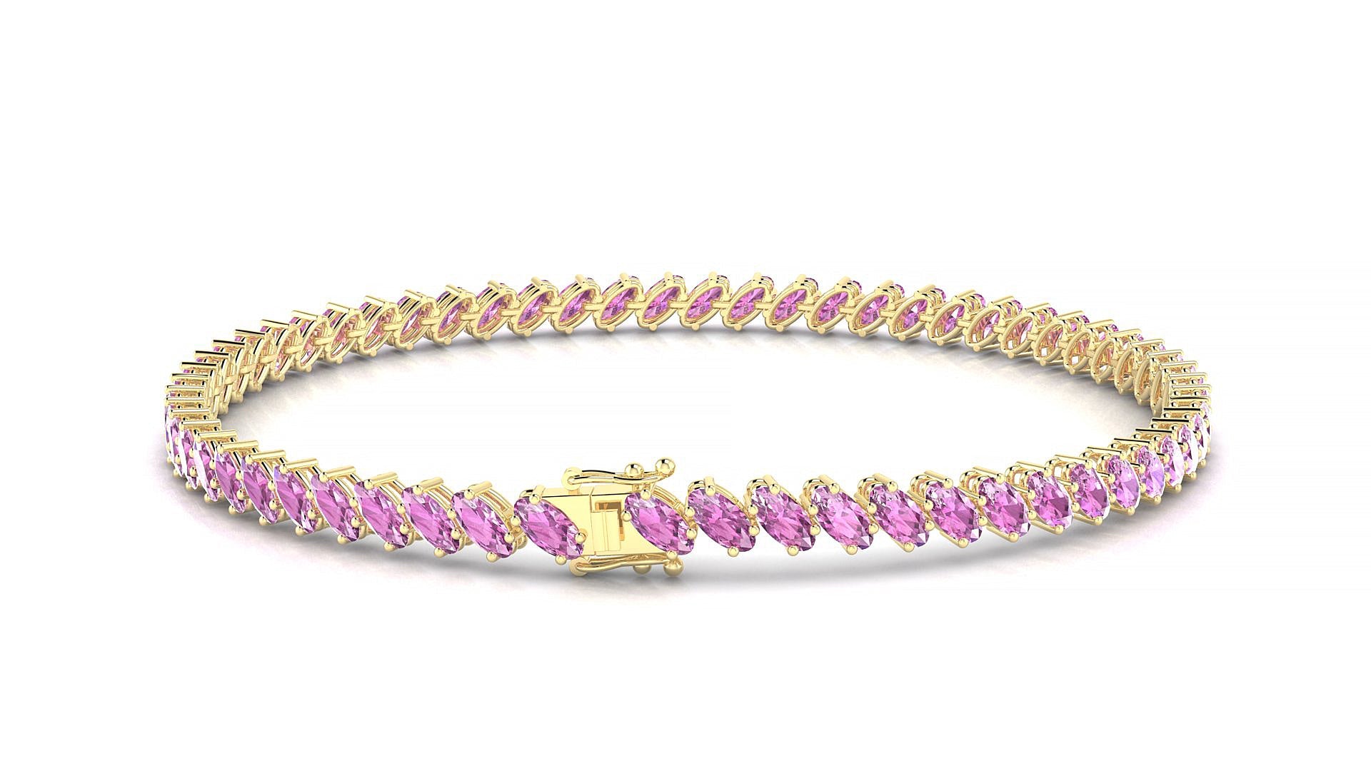 Nîmes | 18k Yellow Gold 4 x 2 mm Oval Natural Pink Sapphire Tennis Bracelet