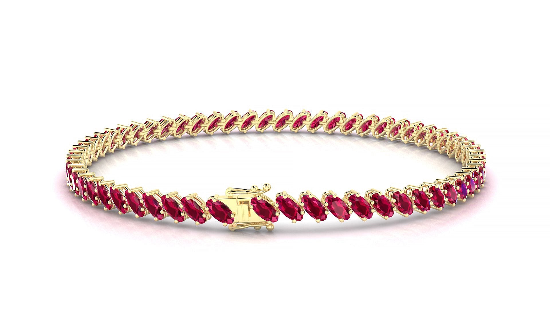 Nîmes | 18k Yellow Gold 4 x 2 mm Oval Natural Ruby Tennis Bracelet