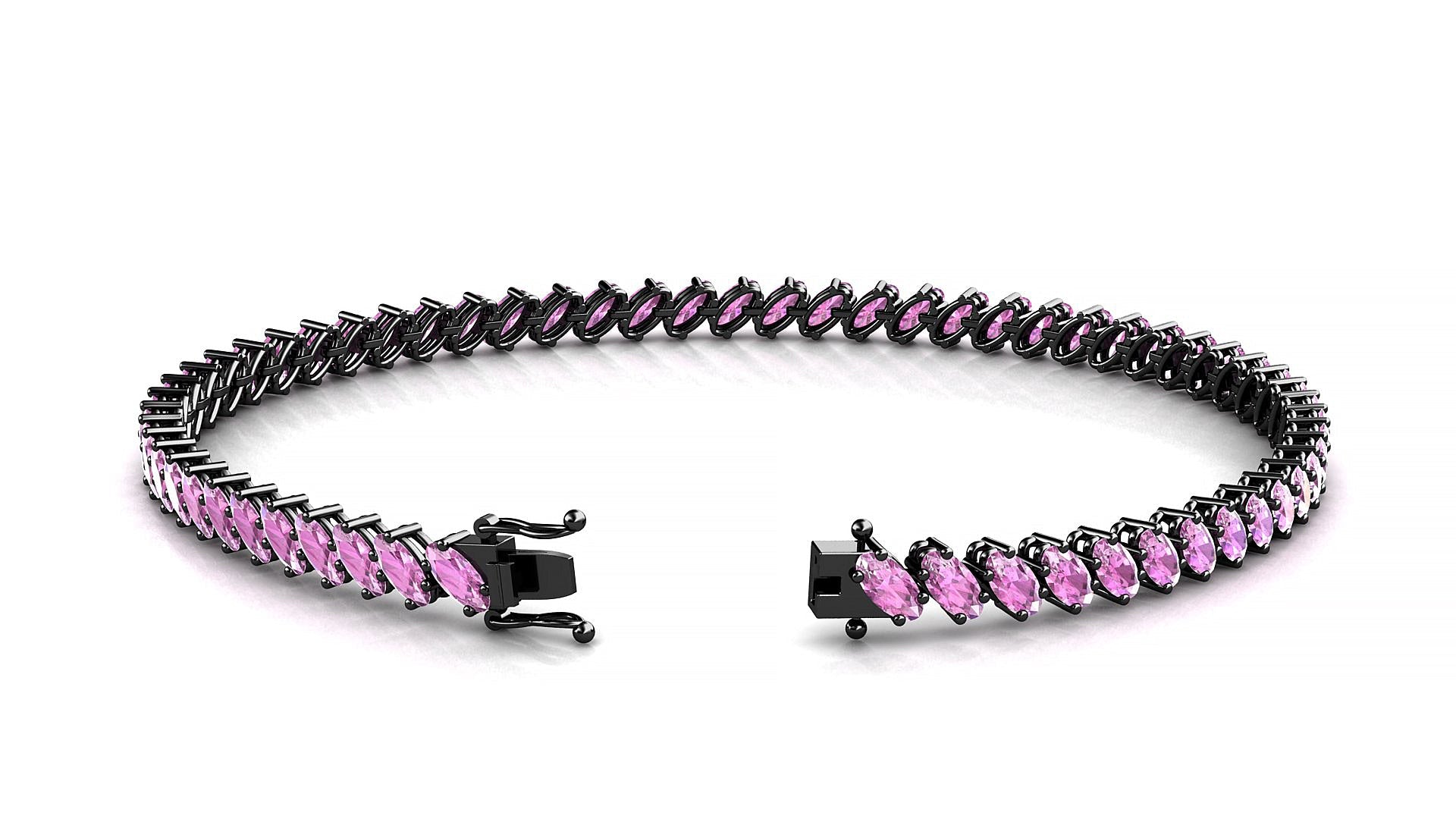 Nîmes | 18k Black Gold 4 x 2 mm Oval Natural Pink Sapphire Tennis Bracelet