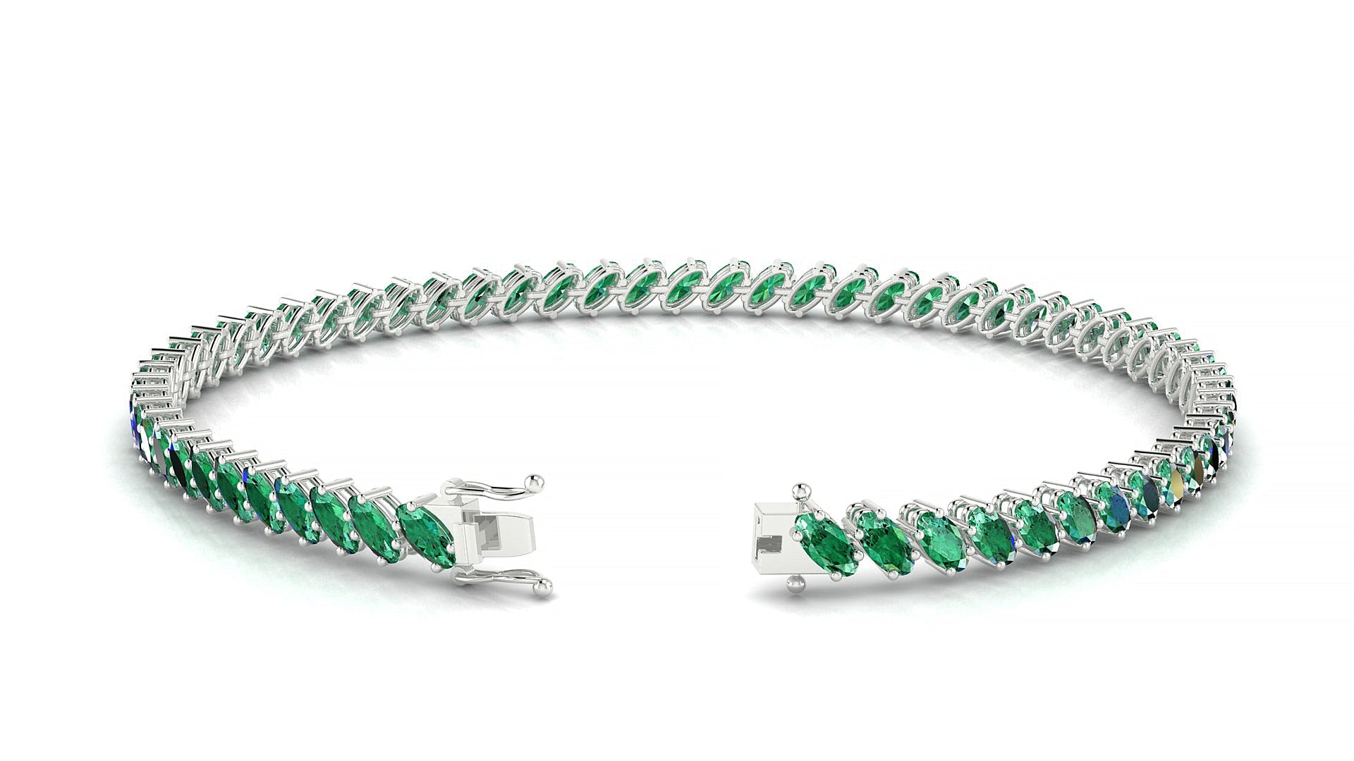 Nîmes | 18k White Gold 4 x 2 mm Oval Natural Emerald Tennis Bracelet