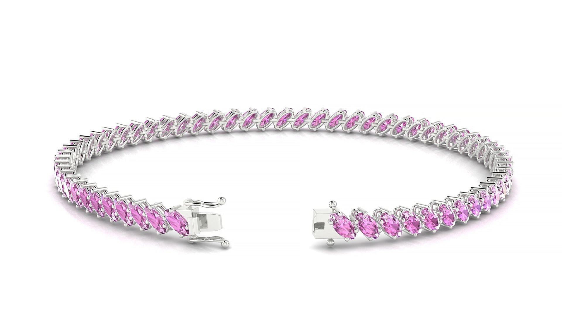 Nîmes | 18k White Gold 4 x 2 mm Oval Natural Pink Sapphire Tennis Bracelet