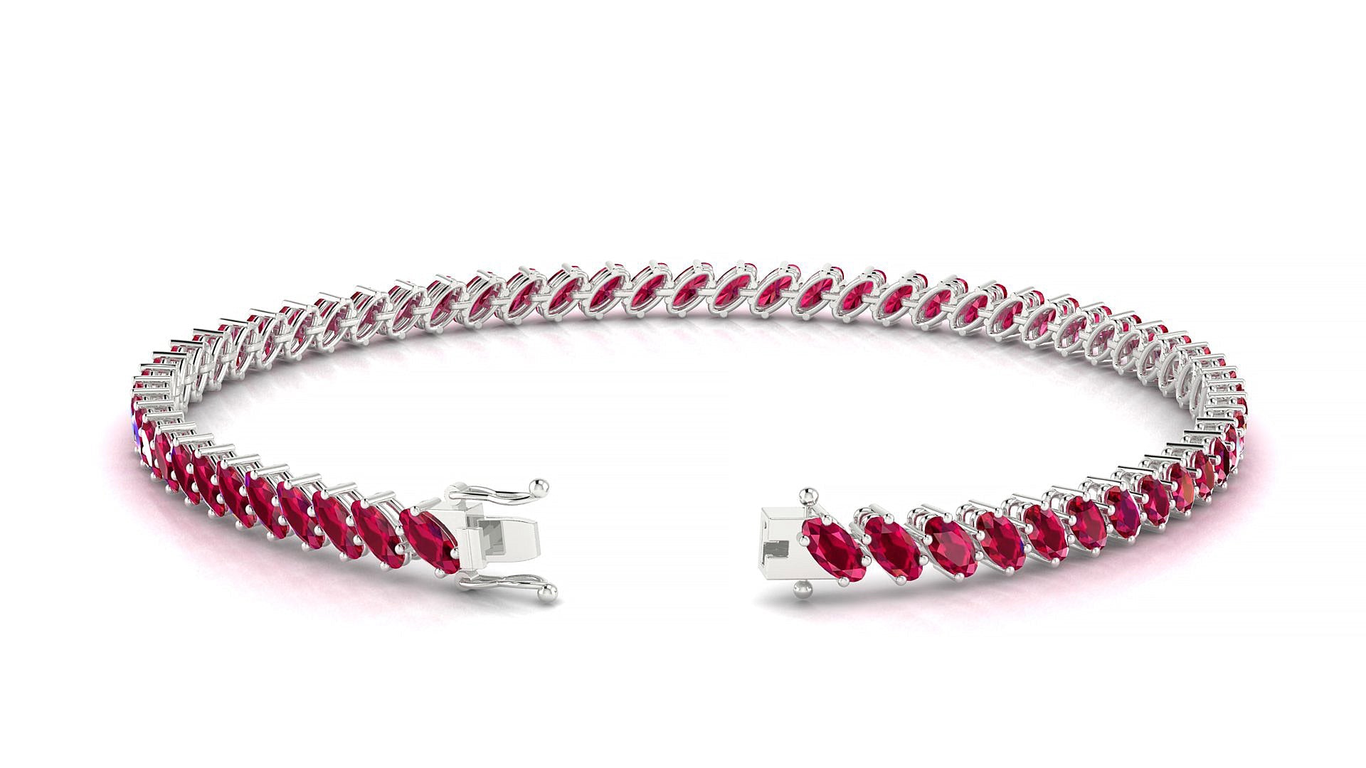 Nîmes | 18k White Gold 4 x 2 mm Oval Natural Ruby Tennis Bracelet