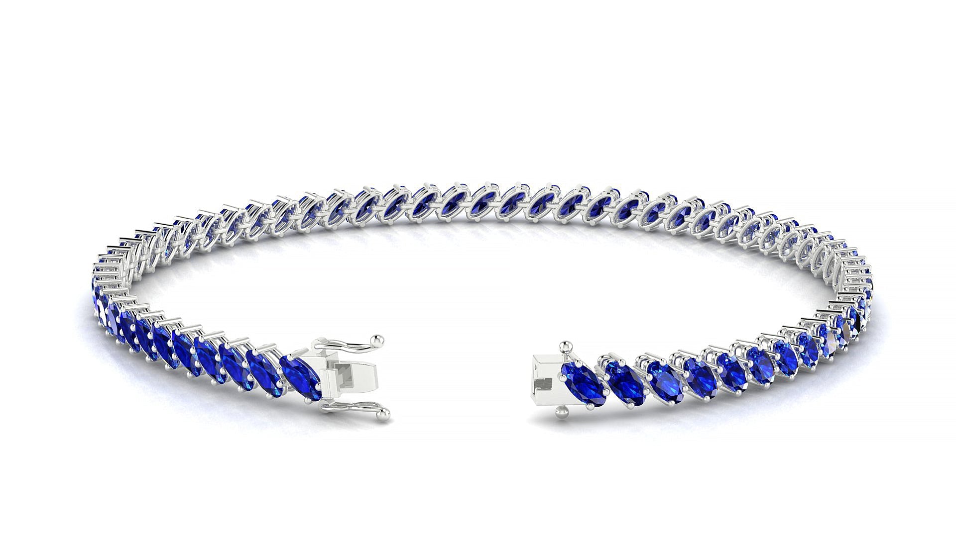 Nîmes | 18k White Gold 4 x 2 mm Oval Natural Sapphire Tennis Bracelet