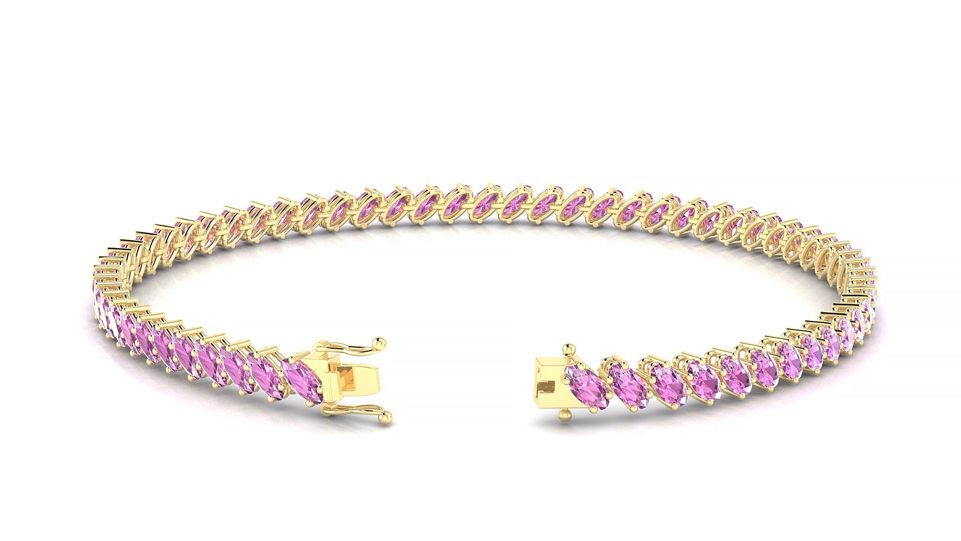 Nîmes | 18k Yellow Gold 4 x 2 mm Oval Natural Pink Sapphire Tennis Bracelet