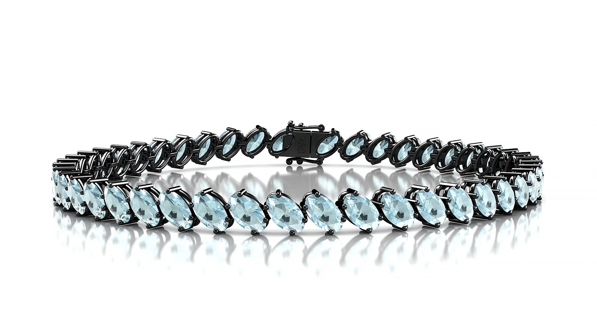 Nîmes | 18k Black Gold 5 x 3 mm Oval Natural Aquamarine Tennis Bracelet