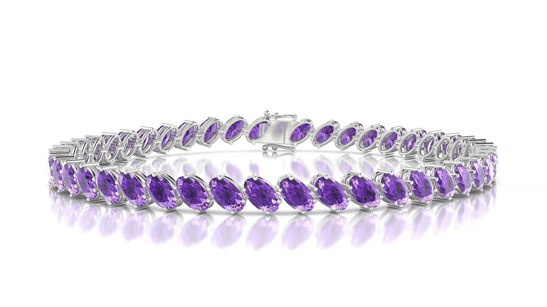 Nîmes | 18k White Gold 5 x 3 mm Oval Natural Amethyst Tennis Bracelet