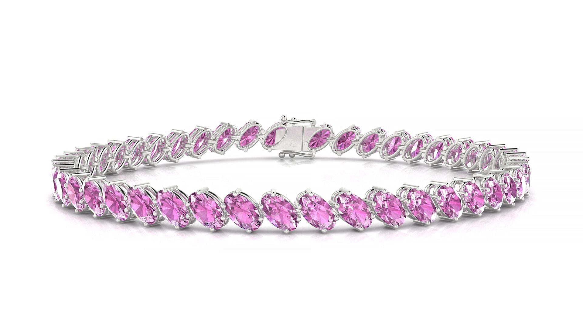 Nîmes | 18k White Gold 5 x 3 mm Oval Natural Pink Sapphire Tennis Bracelet