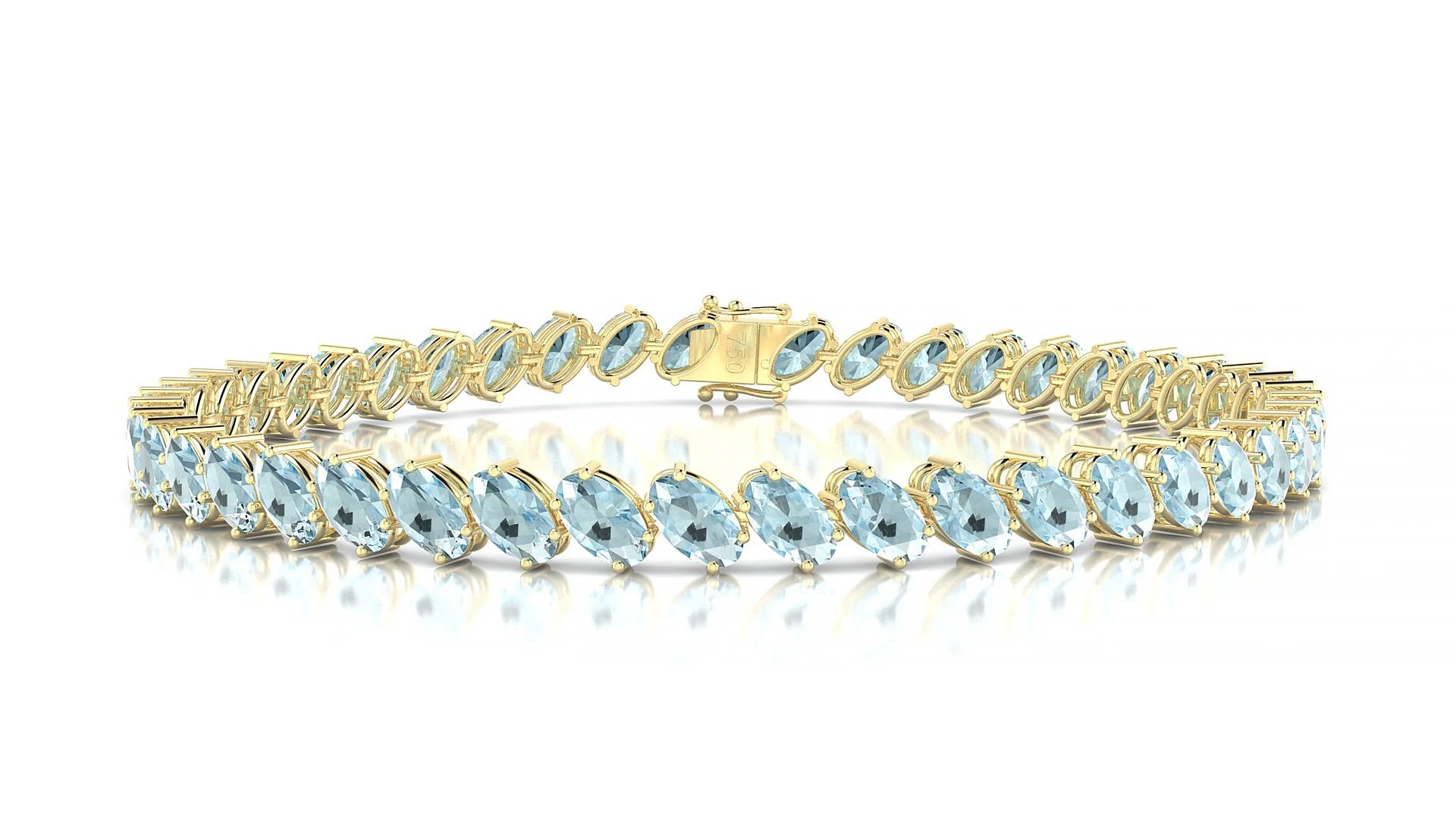 Nîmes | 18k Yellow Gold 5 x 3 mm Oval Natural Aquamarine Tennis Bracelet