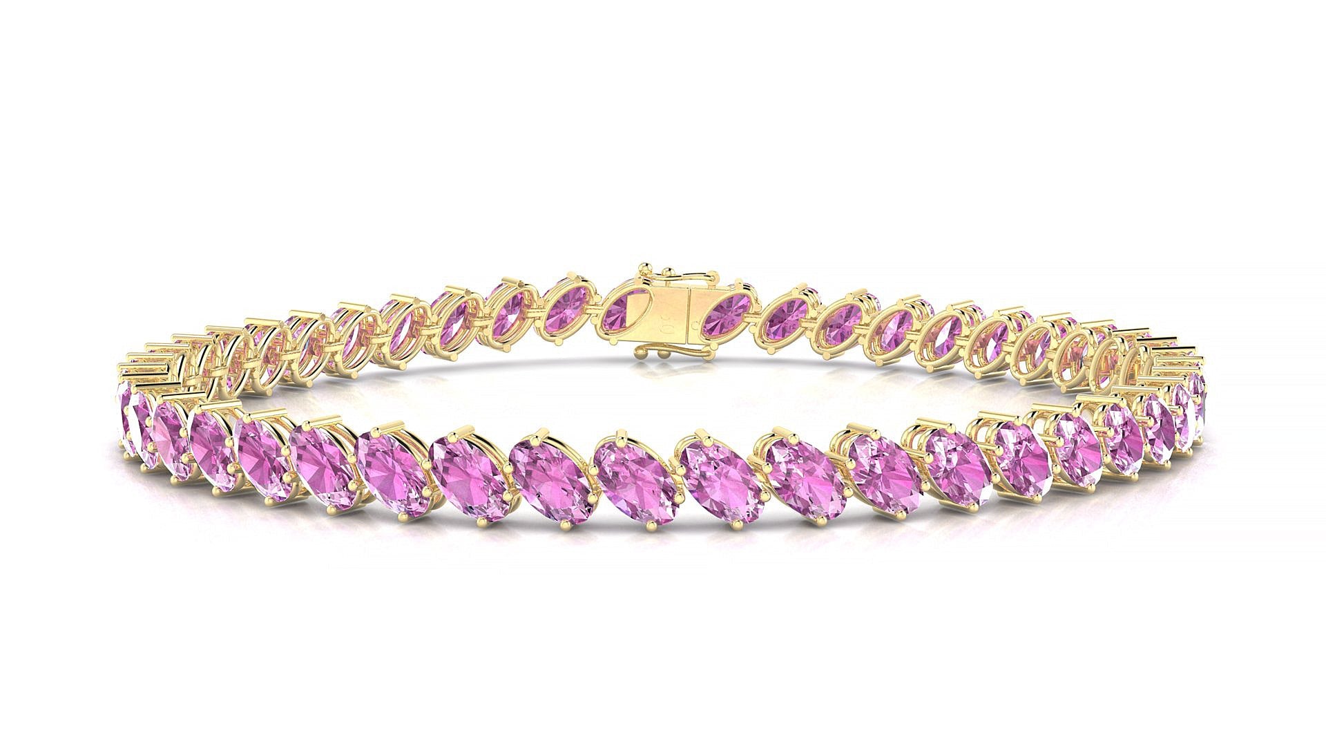 Nîmes | 18k Yellow Gold 5 x 3 mm Oval Natural Pink Sapphire Tennis Bracelet