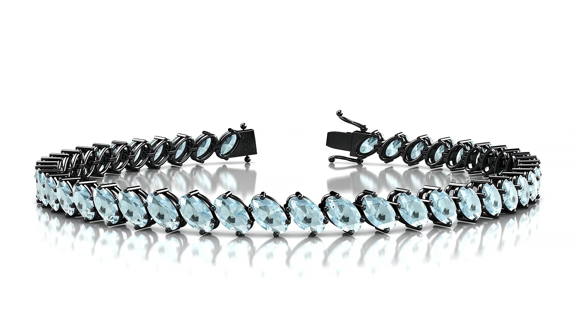 Nîmes | 18k Black Gold 5 x 3 mm Oval Natural Aquamarine Tennis Bracelet