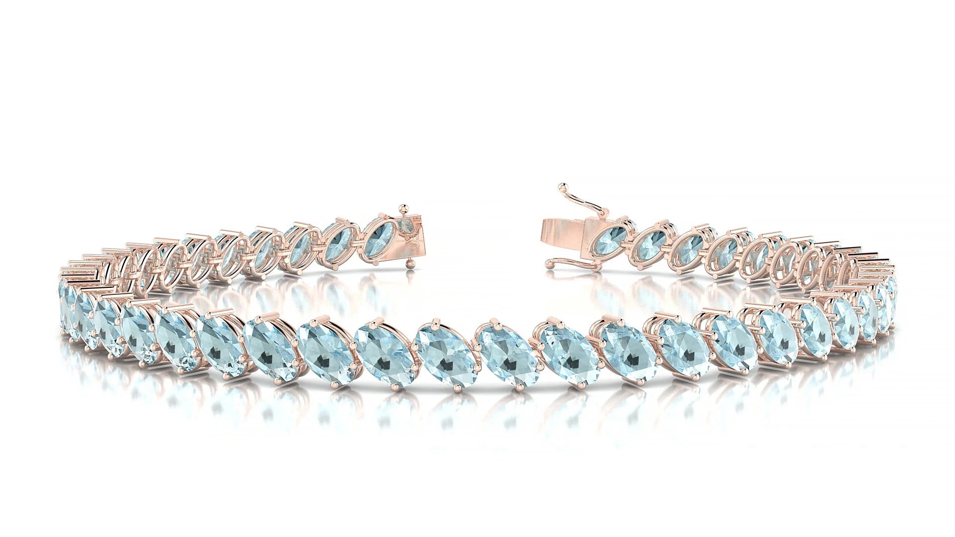 Nîmes | 18k Rose Gold 5 x 3 mm Oval Natural Aquamarine Tennis Bracelet