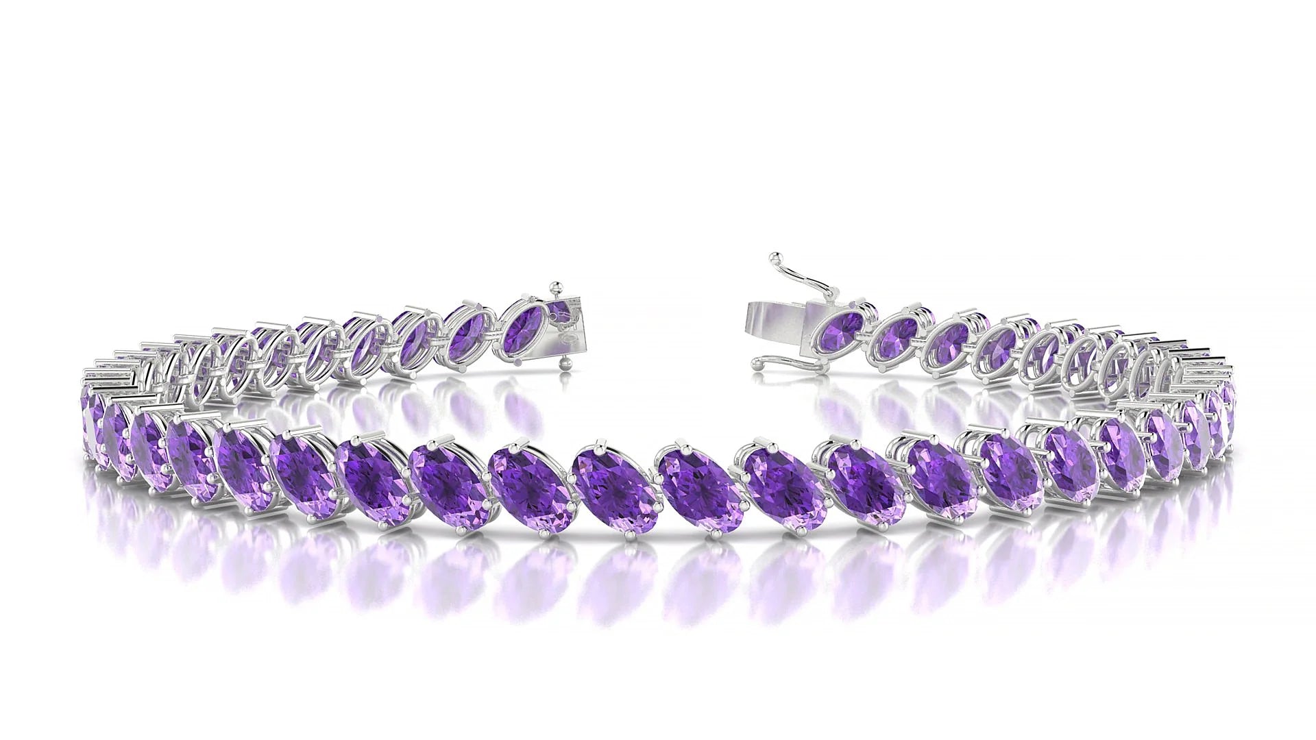 Nîmes | 18k White Gold 5 x 3 mm Oval Natural Amethyst Tennis Bracelet