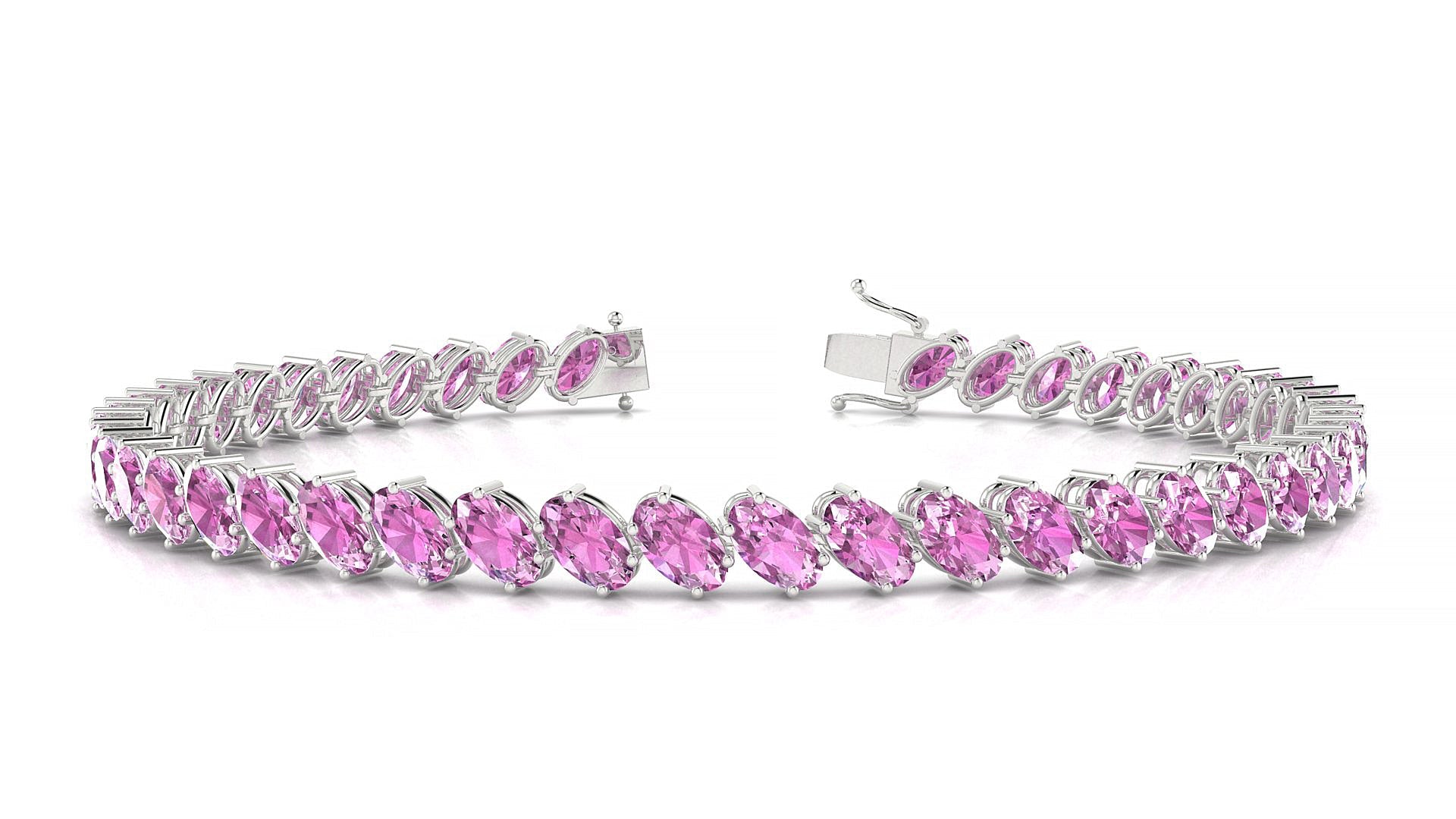 Nîmes | 18k White Gold 5 x 3 mm Oval Natural Pink Sapphire Tennis Bracelet
