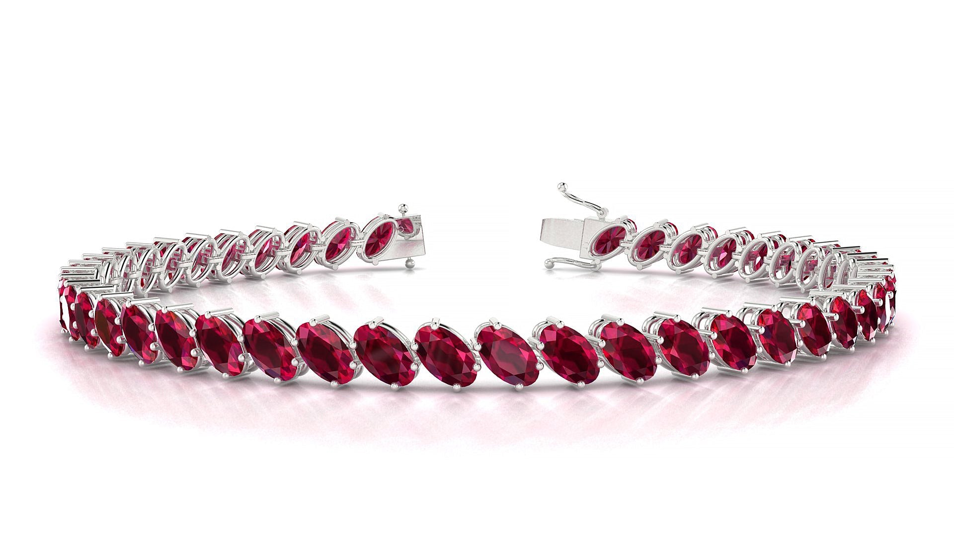 Nîmes | 18k White Gold 5 x 3 mm Oval Natural Ruby Tennis Bracelet