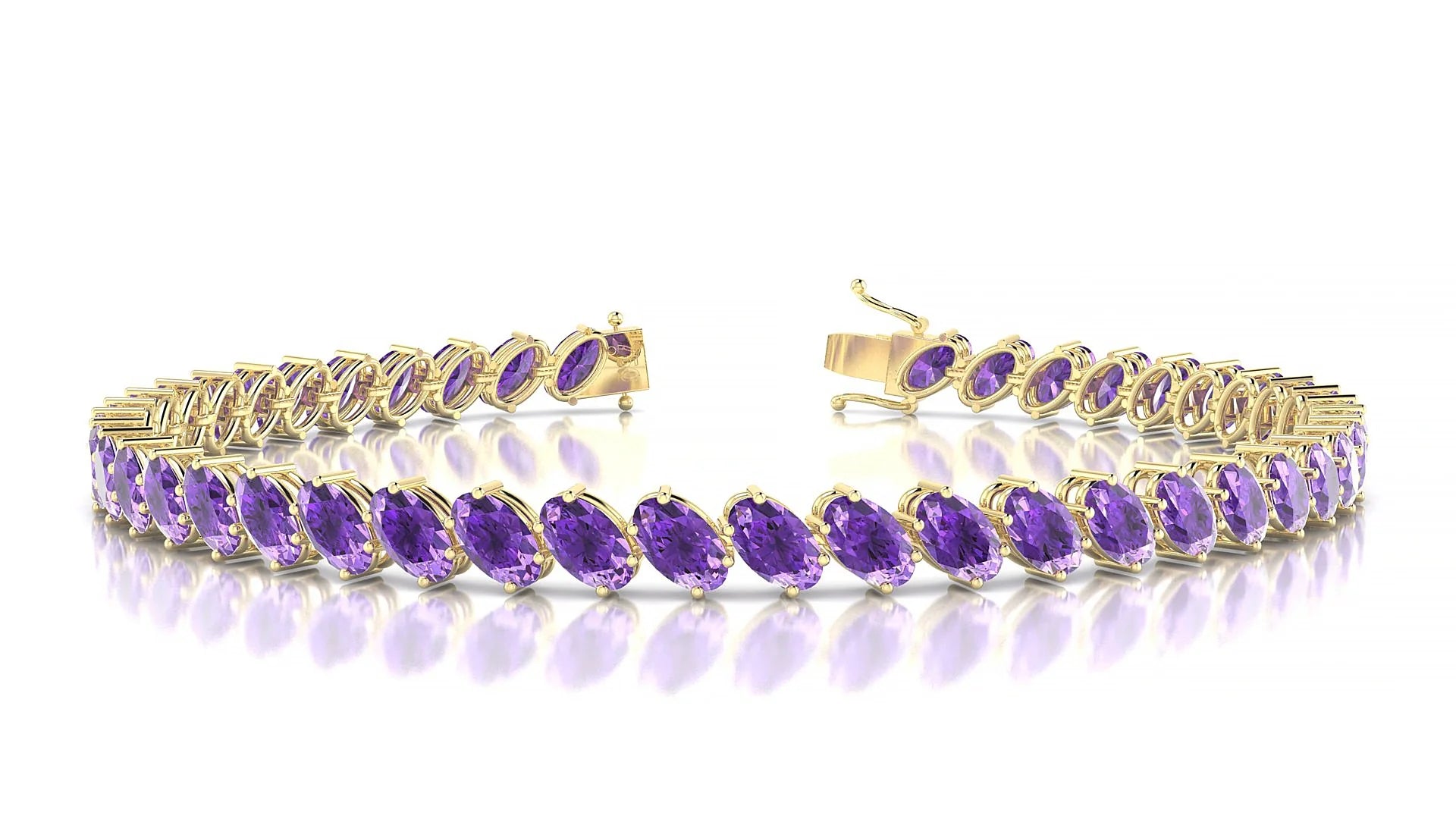 Nîmes | 18k Yellow Gold 5 x 3 mm Oval Natural Amethyst Tennis Bracelet